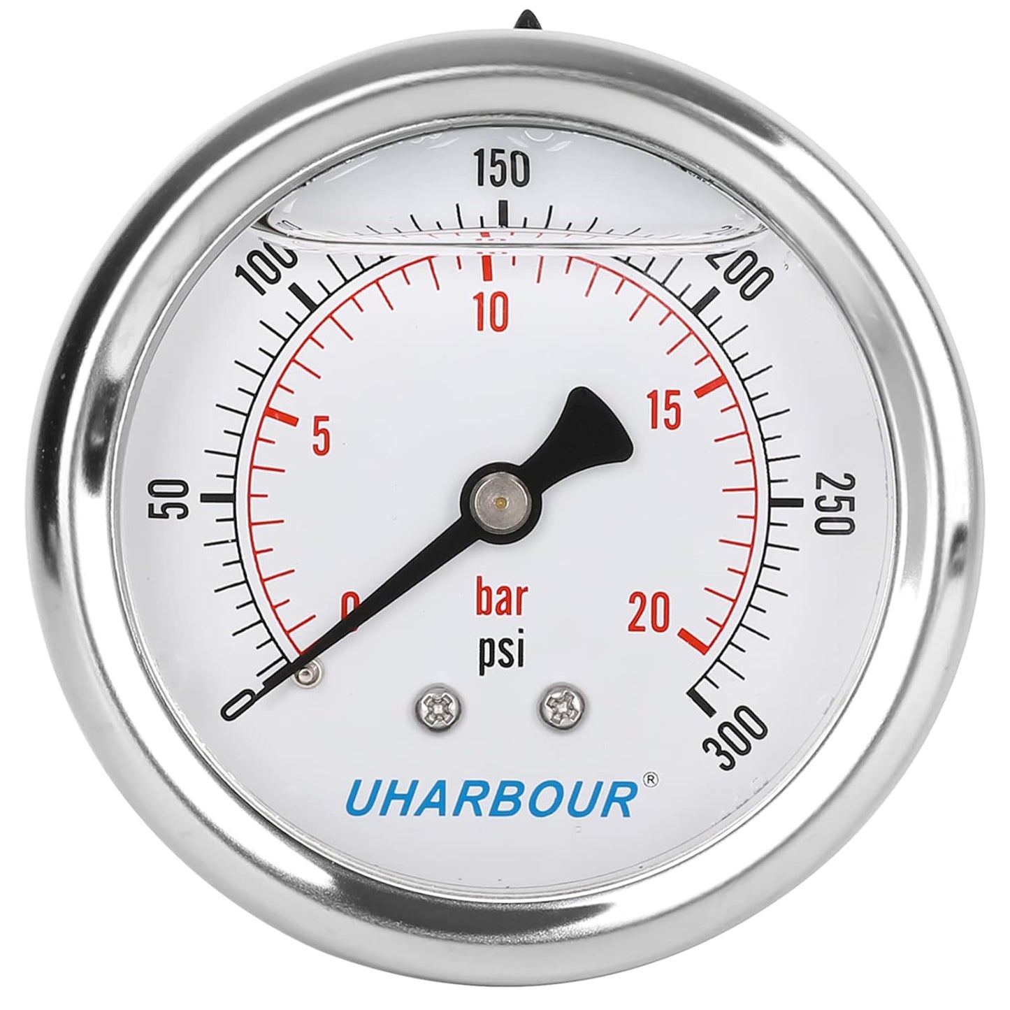 Glycerin Filled Pressure Gauge 300psi/20bar, Stainless Steel case, Brass Inside Construction, 2-1/2" dial, 1/4" NPT Back Connection.……