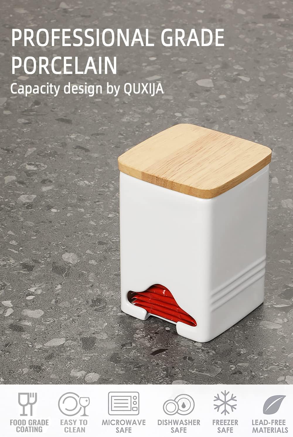 Ceramic Tea Bag Storage Organizer Caddy Holder with Lid (White)