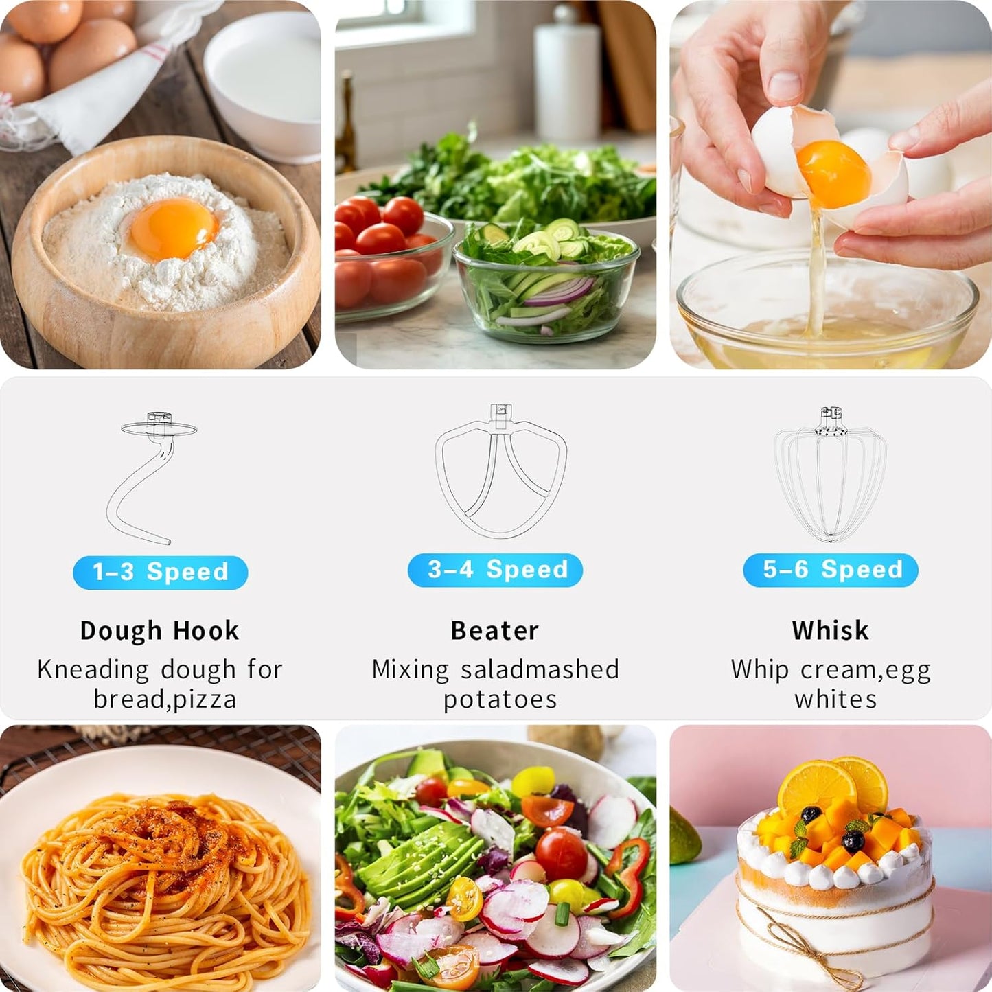 DOBBOR Electric Stand mixer, 9.5QT 660W 6 Speeds Tilt-Head Dough Mixers, Bread Mixer with Dough Hook, Whisk, Beater, Splash Guard for Baking Bread, Cake, Cookie, Pizza, Muffin, Salad and More - Black