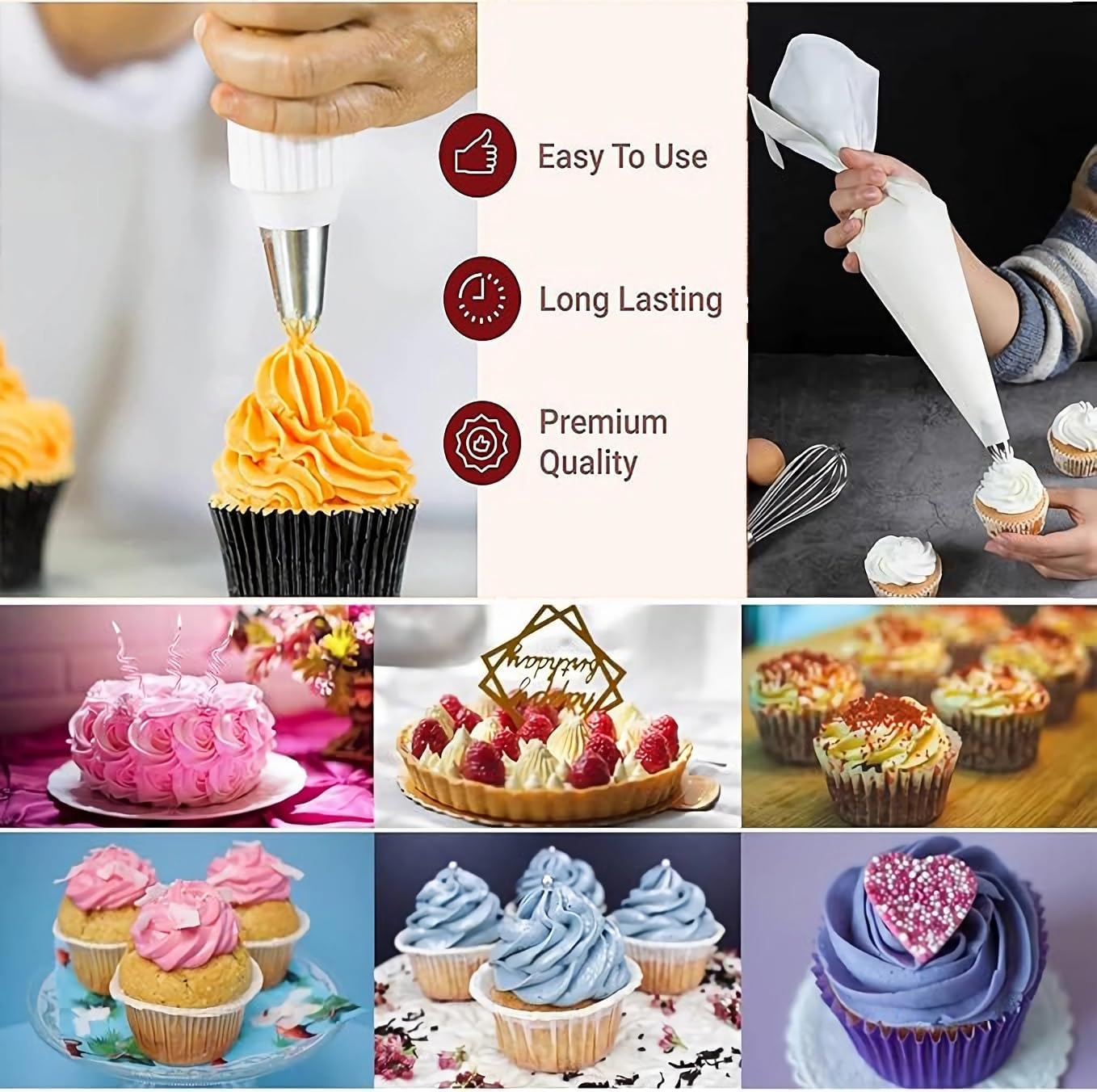 17 Pcs Extra Large Piping Tips,Stainless Steel Frosting Piping Kit,Professional Pastry Tips,Reusable Piping Bags and Decorate the frosting Nozzle,Frosting Icing Tips for Cupcakes, Cake,Cookie
