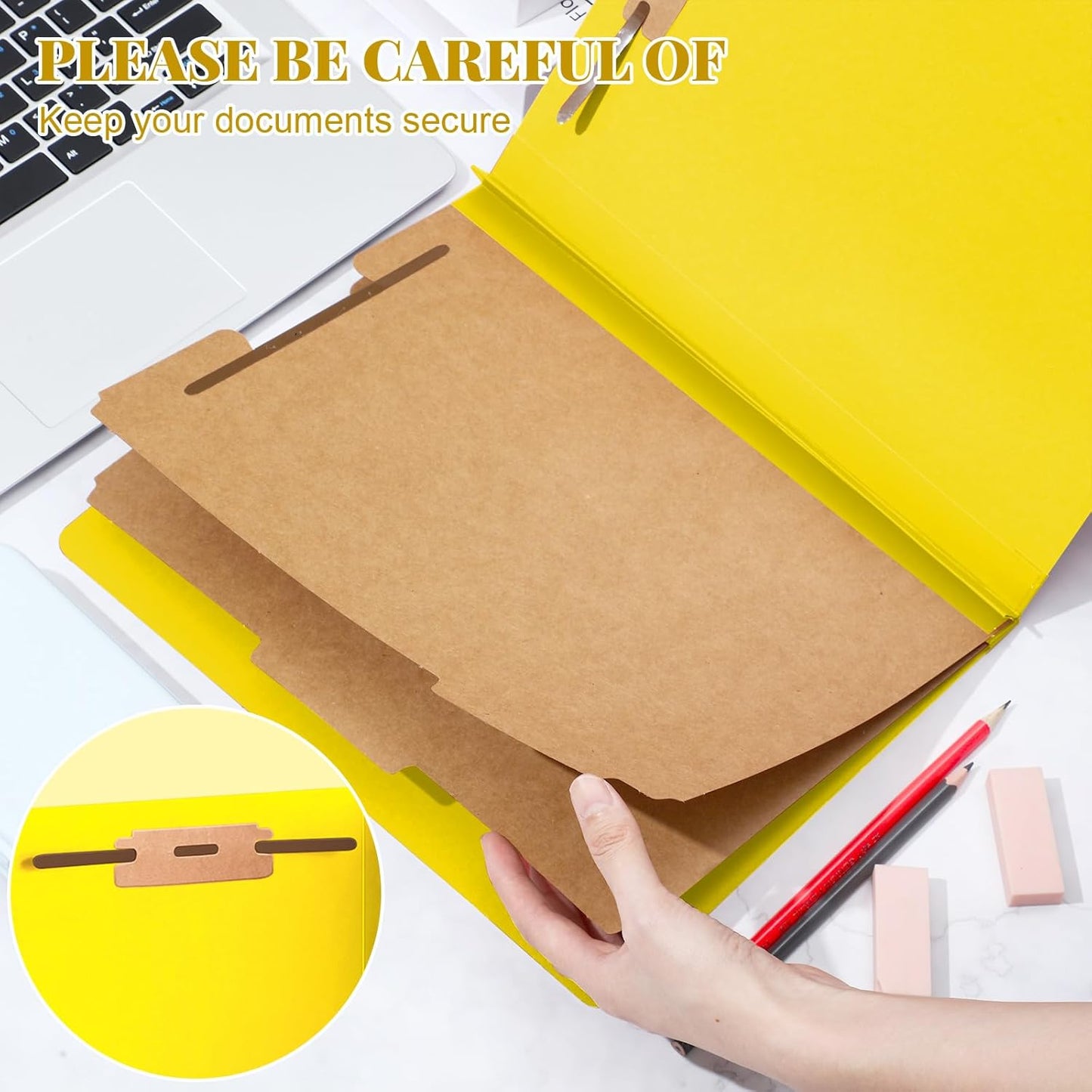 60 Pcs Classification Folders Letter Size, 2 Divider Pressboard File Folders with 3. 5 Inch Expansion, 2 Prongs Fastener, Heavy Duty Office File Organizers for Teachers, Medical (Yellow)
