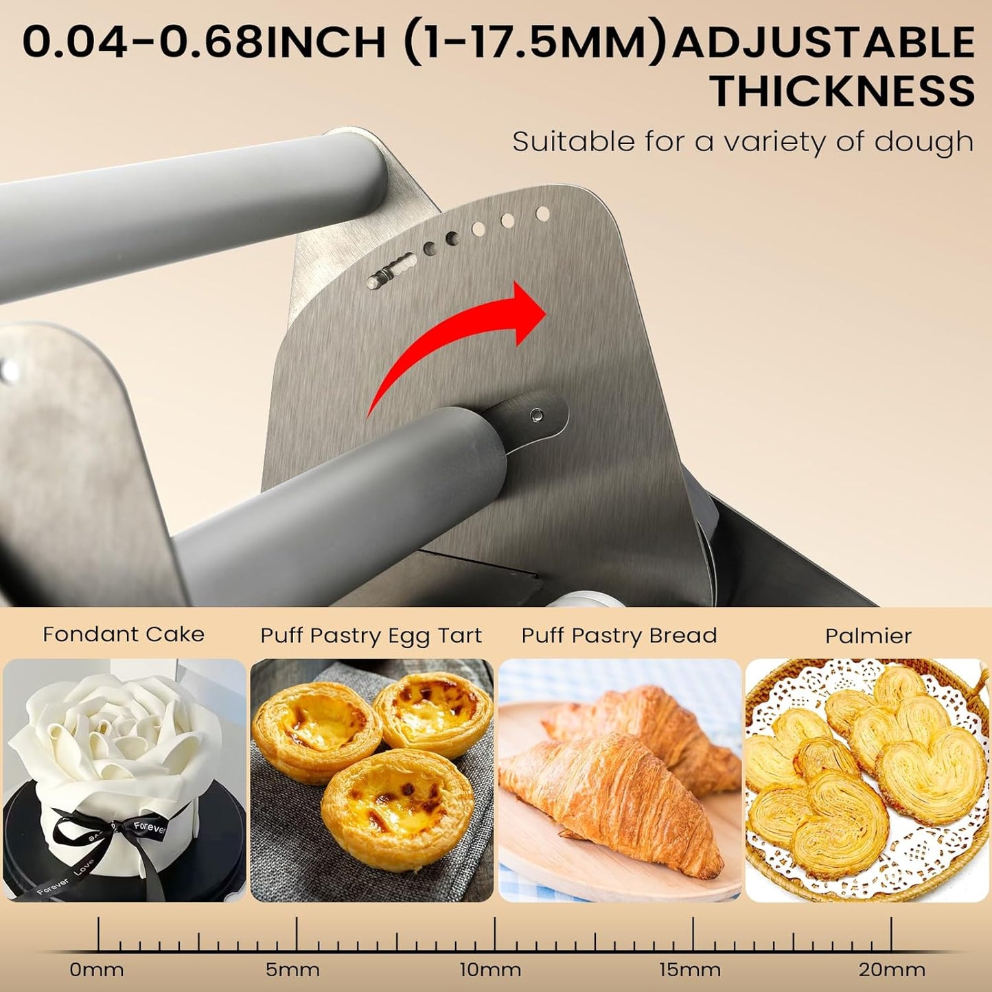 Compact Dough Sheeter (12") with 2 Sheeter Board. Manual Dough Sheeter Machine with Adjustable Thickness Settings for Making Fudge Crust, Pizza Dough, Puff Pastry Dough