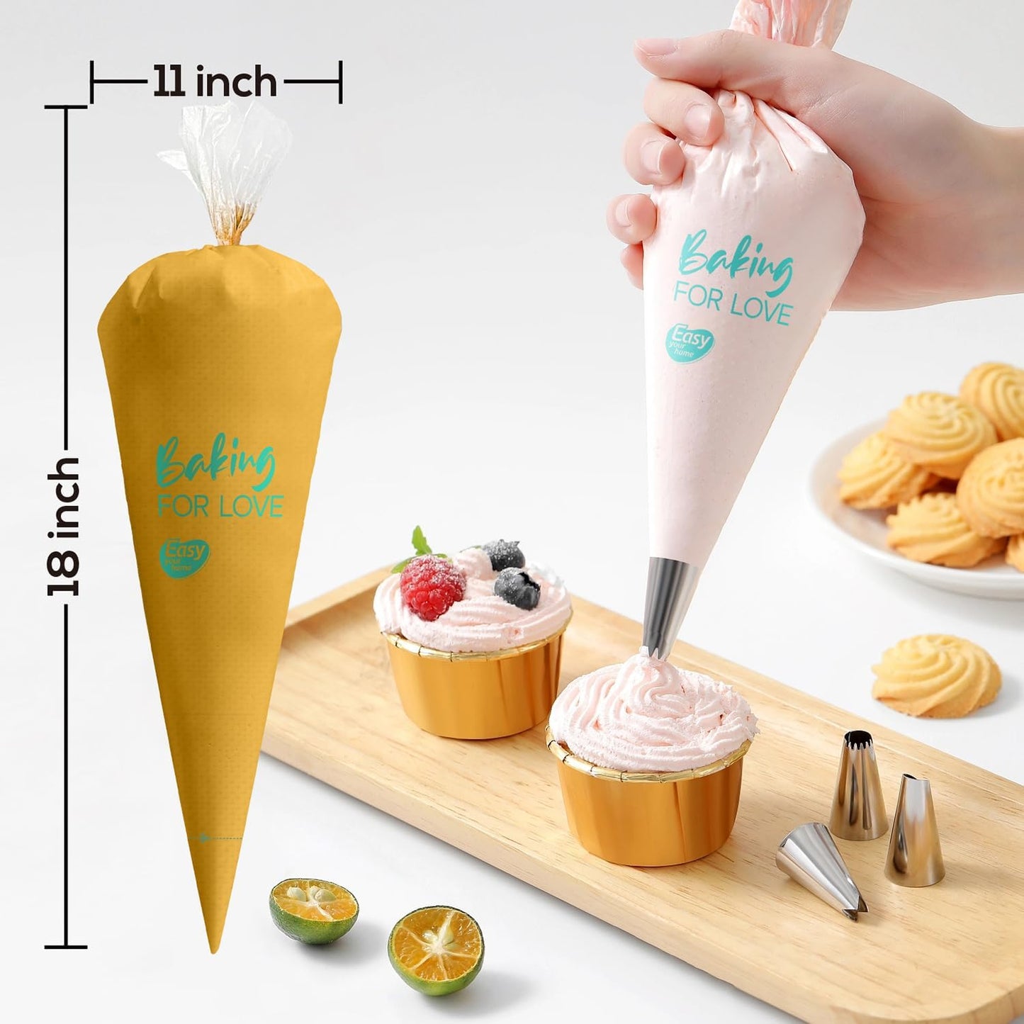 18 Inch Thick Disposable Piping Bags, 100PCS Anti Burst Pastry Bags for Cake Decorating Cream Frosting and Baking Supplies, Tipless Piping