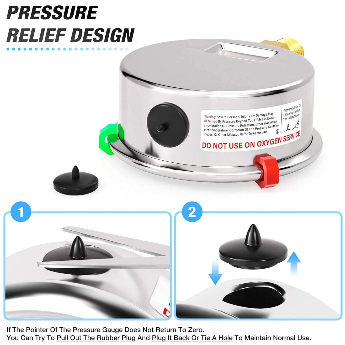 MEANLIN MEASURE -30inHG~30Psi Vacuum Pressure Gauge 1/8" NPT 2.5" FACE DIAL, Stainless Steel Liquid Filled Pressure Gauge WOG Water Oil Air Lower Mount (with 2PCS Snaps)