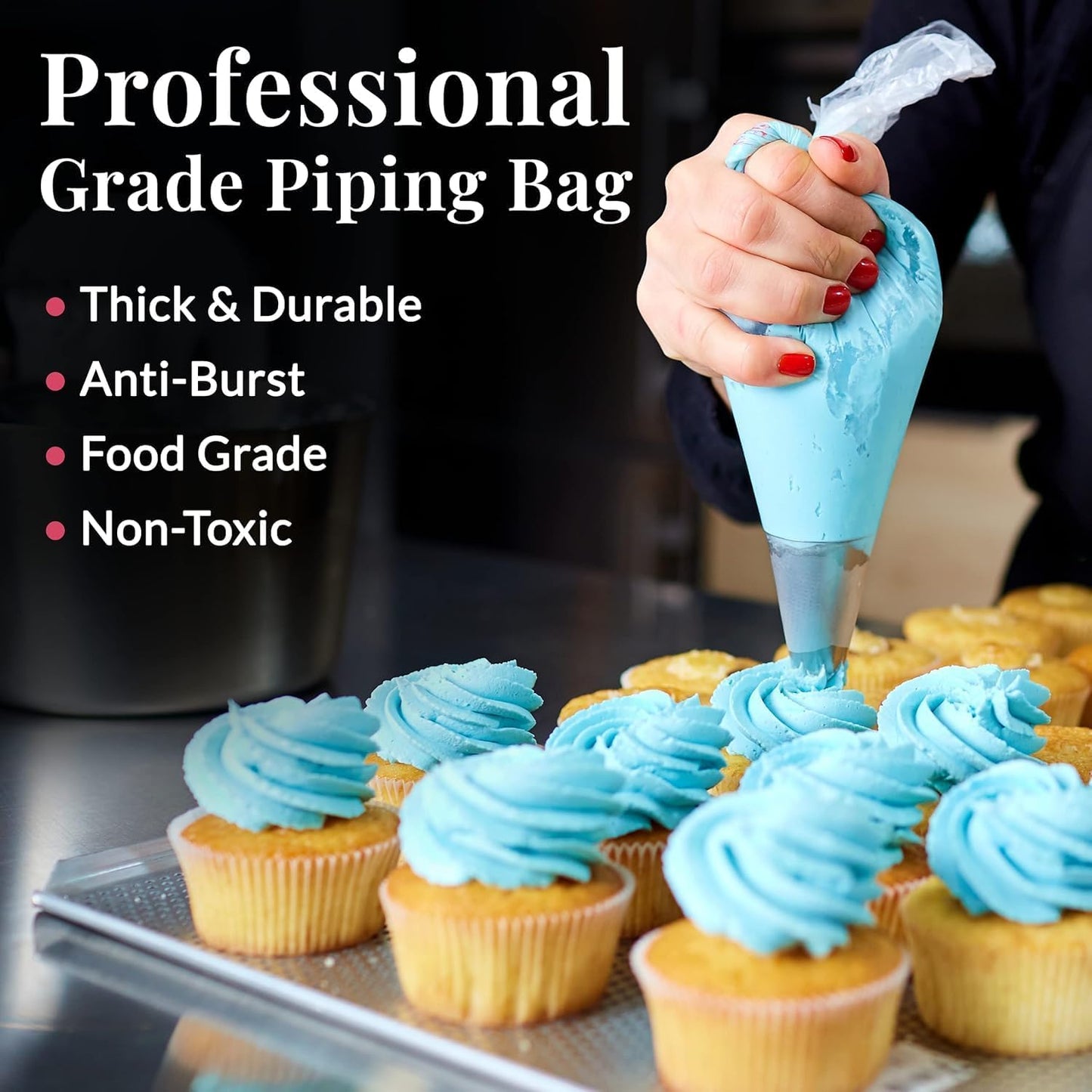 Prestee 100 Anti Burst Disposable 12 Inch Piping Bags - Strong Tipless Icing Bags for Pastry, Cake Decorating and Cookies - Food Safe Clear Frosting Bags for Baking - Cookie Decorating Tool