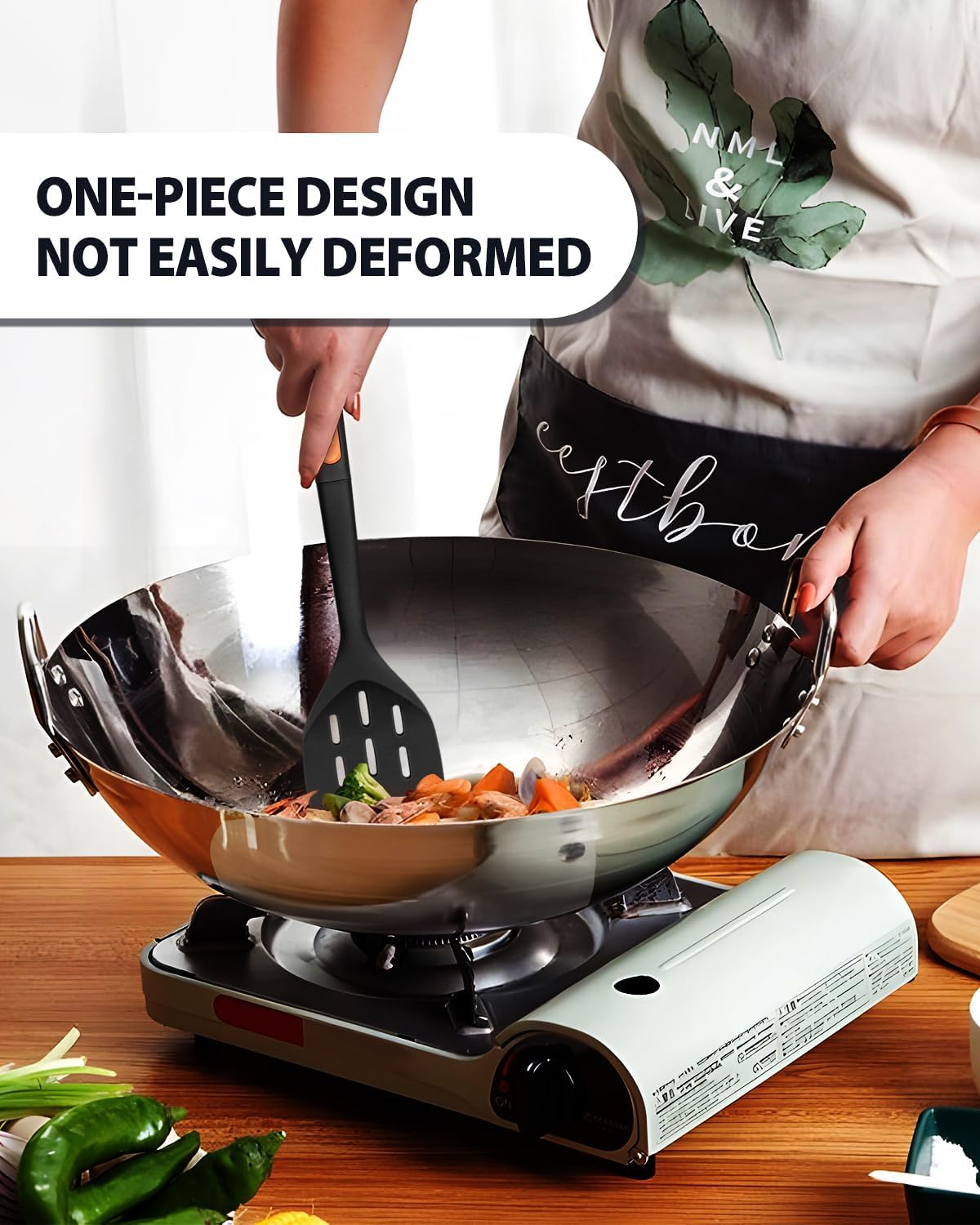 Silicone Spatulas and Spaghetti Spoons, 4 Pack Heat Resistant Full Silicone Cooking Utensils Set, Non Stick Large Kitchen Spatula Spoons for Cooking, Mixing, Serving, Draining