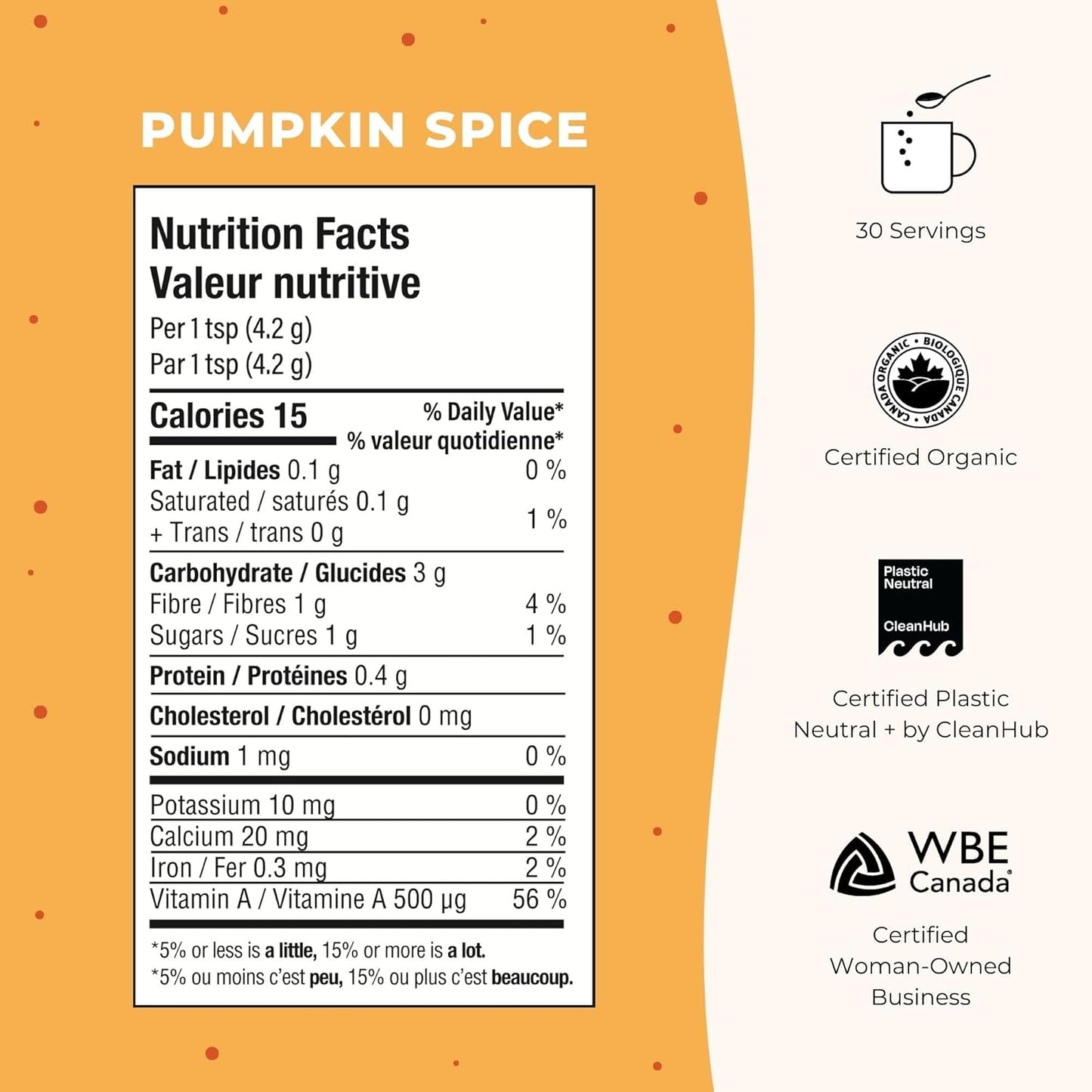 Blume Pumpkin Spice Latte - Superfoods Powdered Latte - Syrup free, Organic & Vegan Latte - 30 Servings (125g)