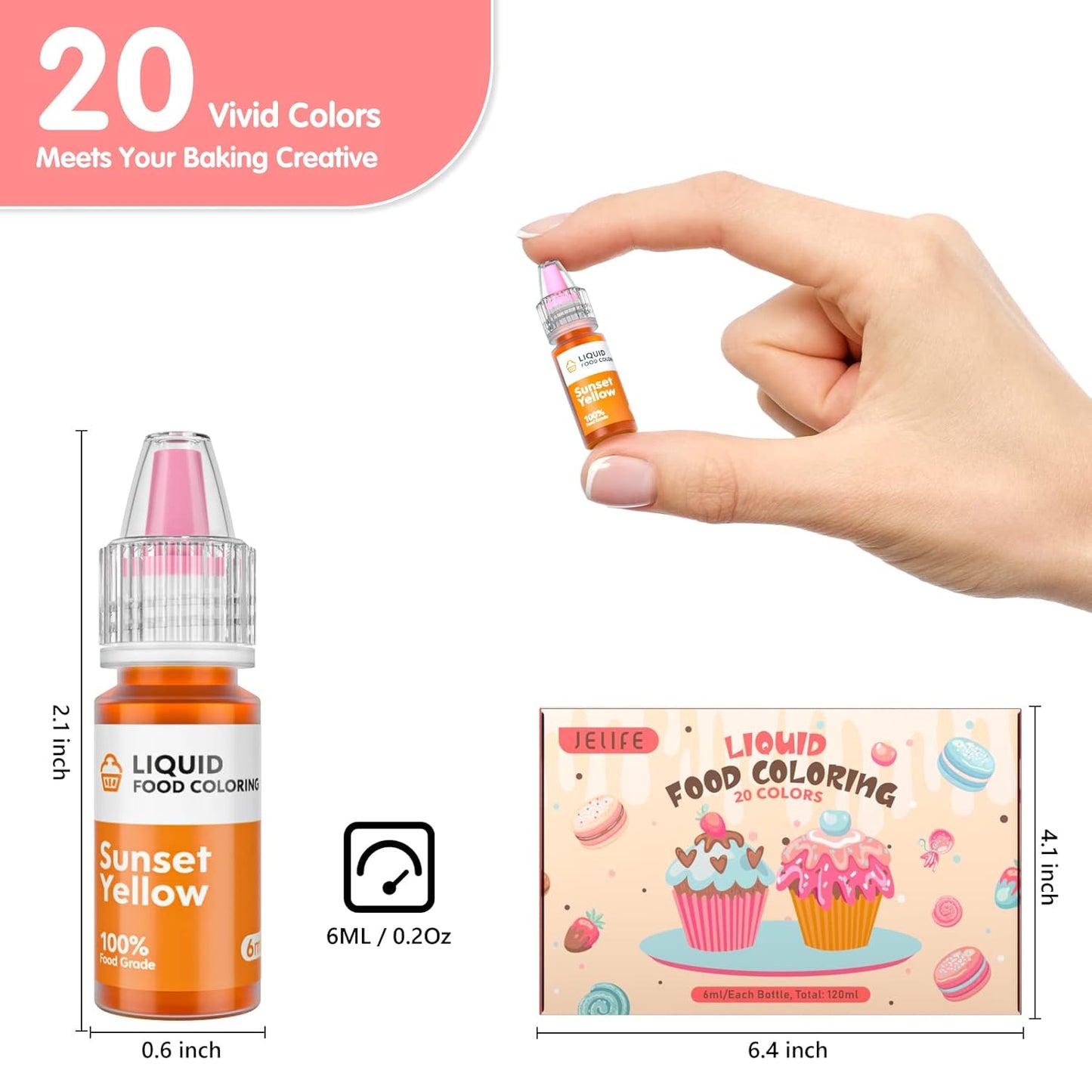 Food Coloring Liquid Set - Jelife 20 Colors Liquid Easter Eggs Dye Kit Edible Cake Decorating Color Flavorless Vibrant Food Dye for Baking Macaron Frosting Fondant Cookie(6ml/Bottles)