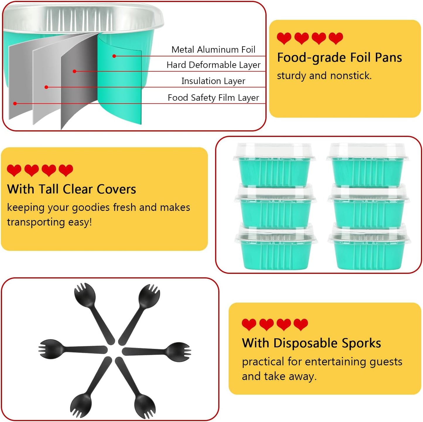 LNYZQUS 10oz/80pack Foil Mini Cake Tins with Lids 4”X4” Small Cake Baking Pans Cupcake Containers,Disposable Ramekins Mini Aluminum Brownie Pan Large Muffin Cups Holders-Cyan Blue