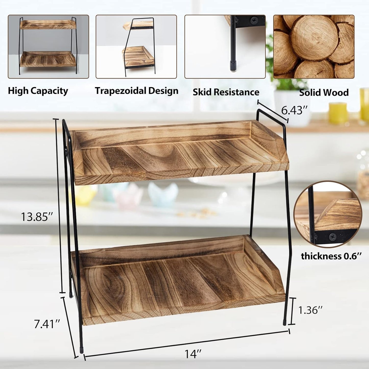 Coffee Bar Accessories and Organizer, Coffee Station Organizer 2 Tier Bathroom Counter Organizer, Wood Coffee Tray, Bathroom Vanity Organizer, Countertop Shelf for Kitchen, Coffee Lover