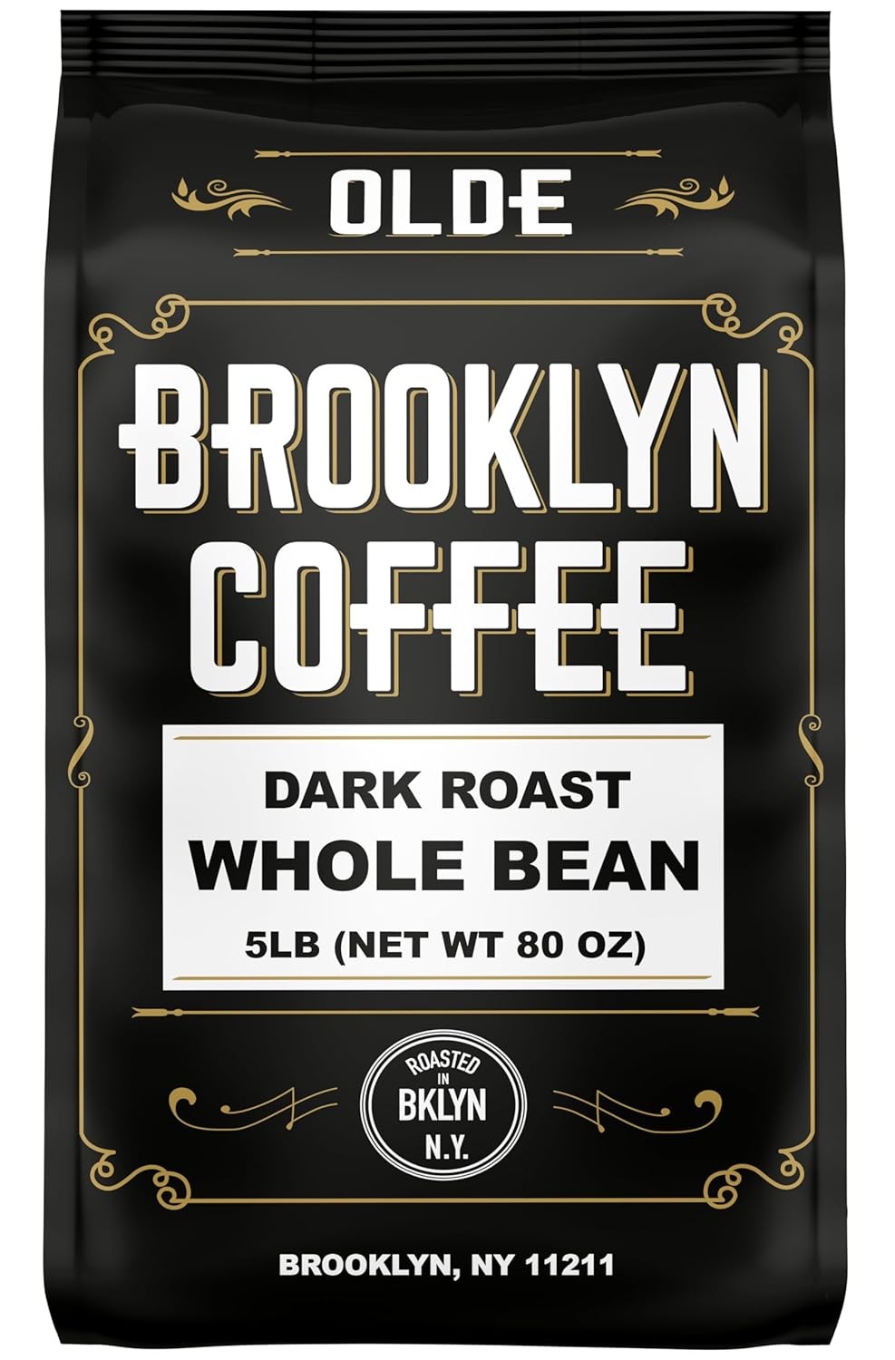 BROOKLYN COFFEE Whole Bean, Classic Dark Roast (5lb) Bold, Smooth Taste, Intense Aroma - Fresh Bulk Coffee Beans Roasted Weekly in NYC