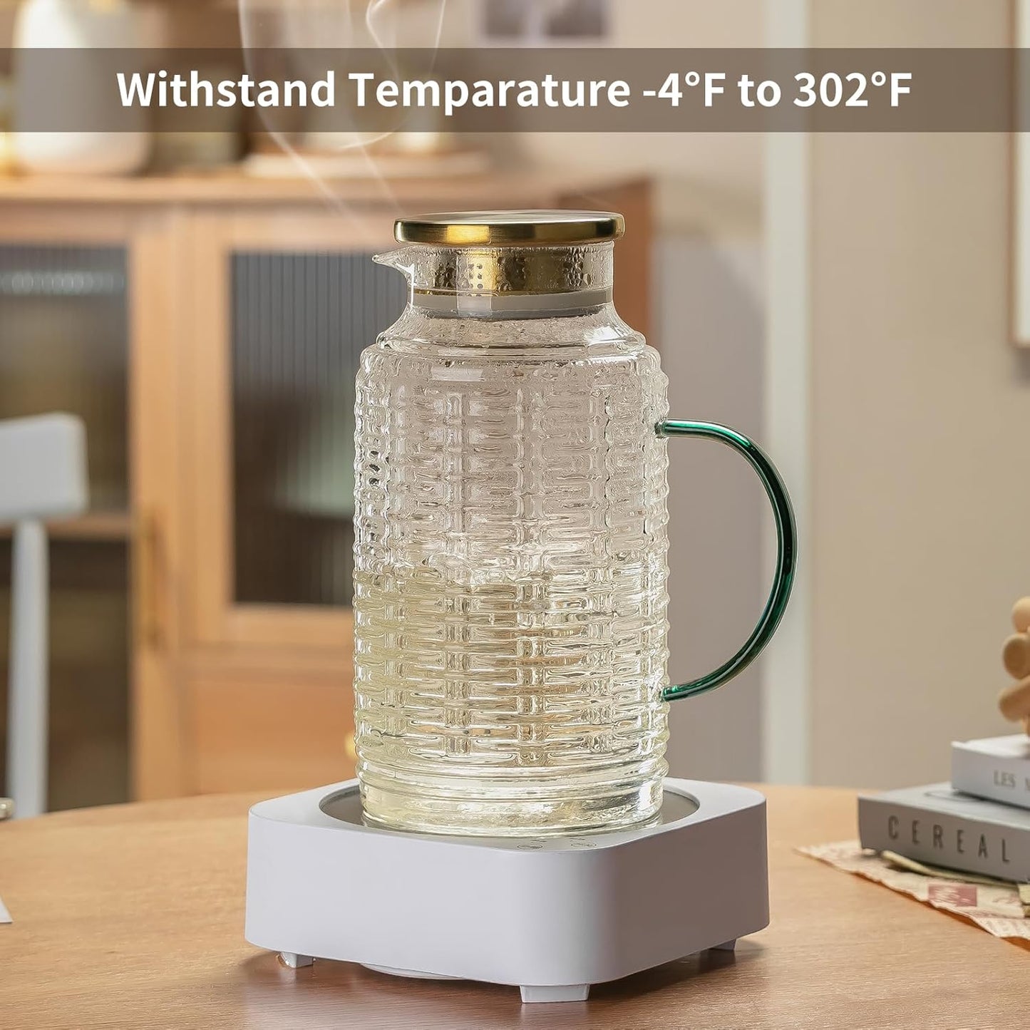 Glass Pitcher with Lid, 68 oz/2 Liter Vintage Water Pitcher, Clear Borosilicate Glass Water Carafe for Cold Brew, Coffee, Lemonade, Iced Tea,Beverage, Heat Resistant Water Glass Jug