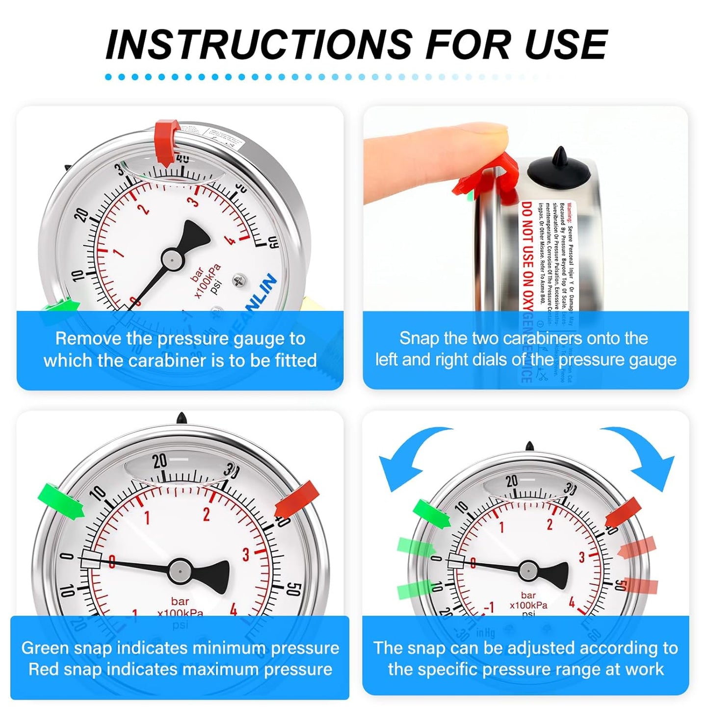 MEANLIN MEASURE -30inHG~60Psi Vacuum Pressure Gauge 1/8" NPT 2.5" FACE DIAL, Stainless Steel Liquid Filled Pressure Gauge WOG Water Oil Air Lower Mount (with 2PCS Snaps)