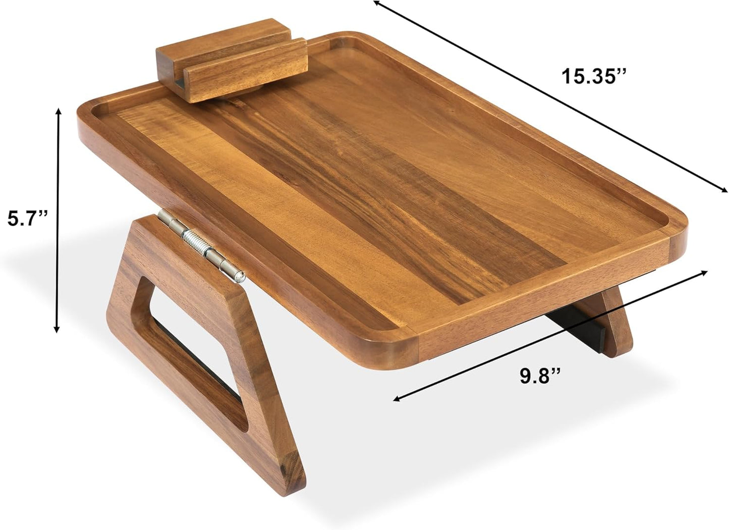 Acacia Wood Sofa Armrest Tray -15.4 x 9.84 in Double Hinge Sofa Arm Tray Table Clip-Couch Arm Table-Wooden Side Tables for Eating and Drink (Acacia, 15.4" D x 9.84" W x 5.7" H)(Natural)