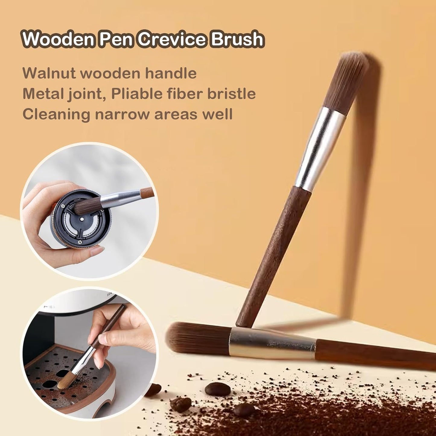 6 Pieces Coffee Brush Set Wooden Cleaning Brush Cleaning Towel and Nylon Espresso Brush for Coffee Machine Group Head, SMALL, Brown, ARE678