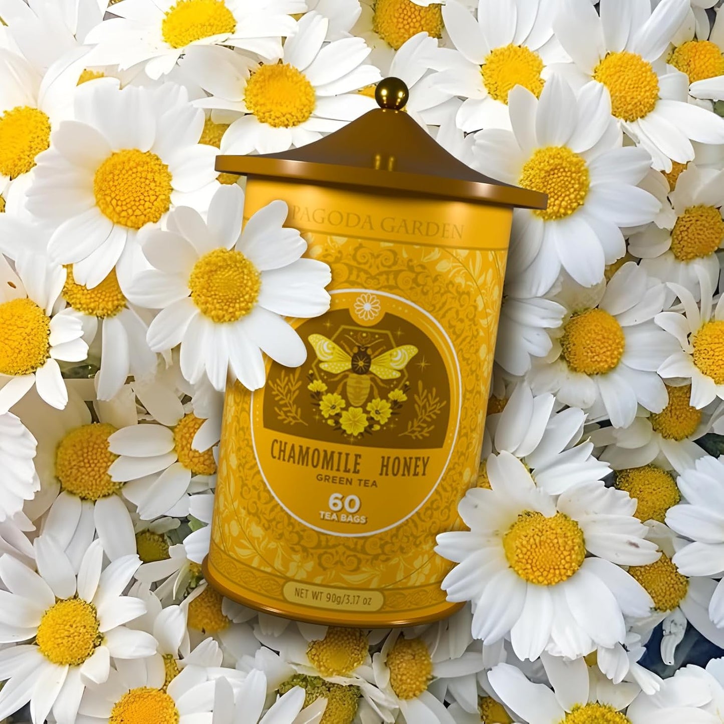 Life Plus Style Gourmet Pagoda Garden Chamomile Honey Green Tea Organic Herbal Green Caffeinated Hot or Iced Natural Sweet Honey Sleep Relax Antioxidants Wellness Support 60 Tea Bags