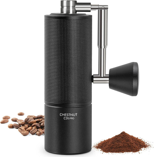 TIMEMORE Chestnut C3S PRO Manual Coffee Grinder - Compact with Foldable Handle, Adjustable Stainless Steel S2C Conical Burr for Espresso, French Press & More, Portable Coffee Grinder (Black)