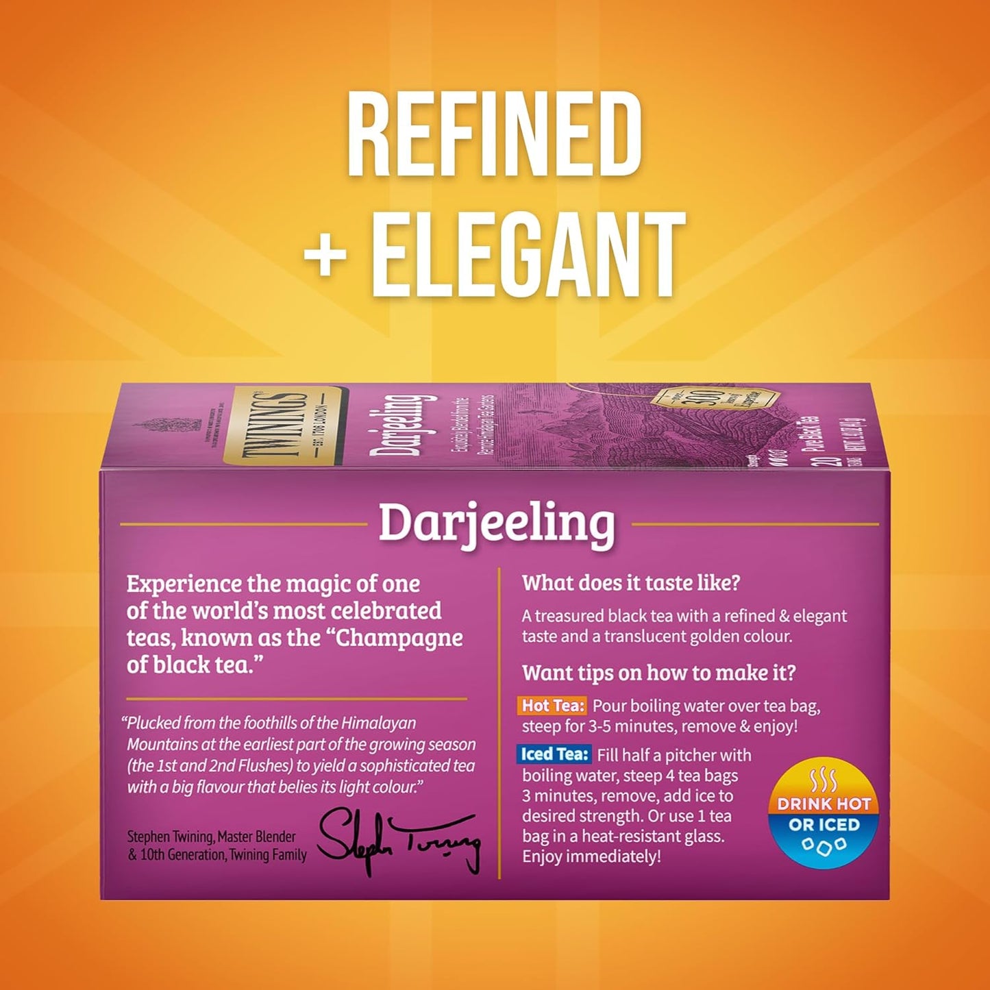 Twinings Darjeeling Black Tea Individually Wrapped Bags, 20 Count (Pack of 6), Delicate Light Taste, Caffeinated, Enjoy Hot or Iced, 120 Teabags