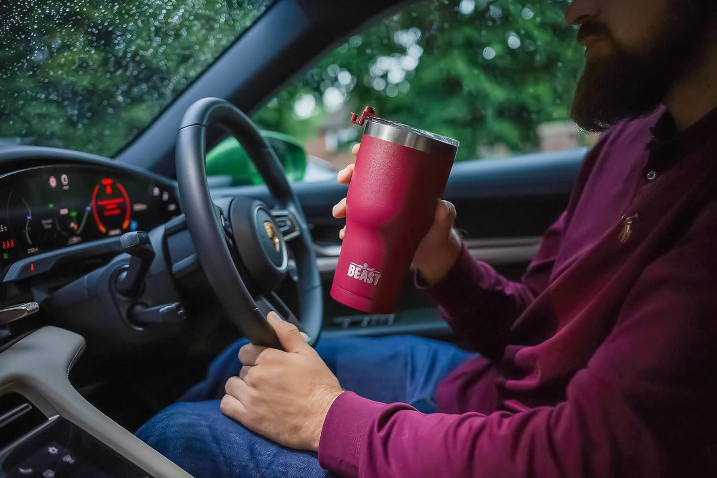 Beast 30 oz Tumbler Stainless Steel Vacuum Insulated Coffee Ice Cup Double Wall Travel Flask (Cranberry Red)