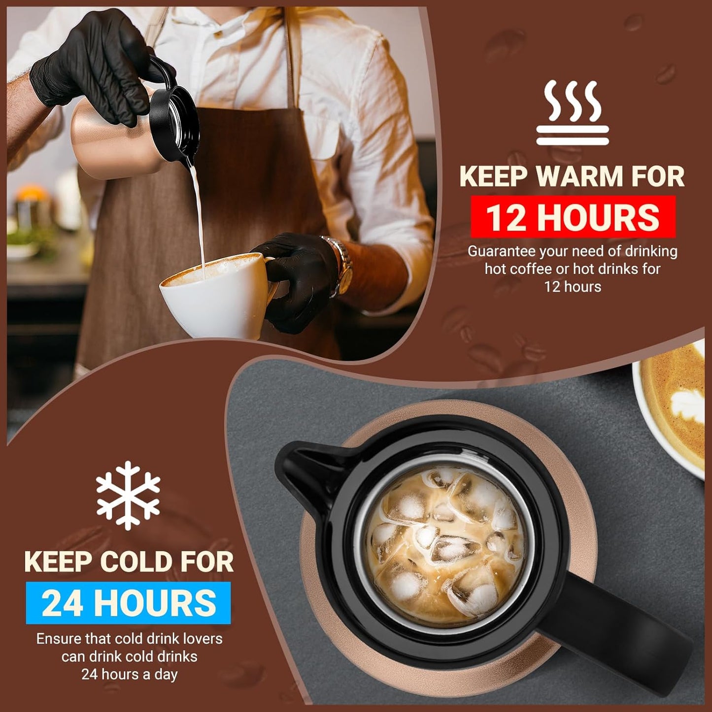 27Oz Thermal Coffee Carafes For Keeping Hot/Cold, Stainless Steel Coffee Carafe, Dustproof Insulated Water Carafe for Party/Home, Copper