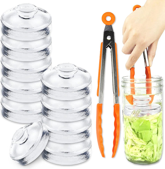 Artcome 10-Pack Glass Fermentation Weights with Easy Grip Handle and Unique Texture Design for Large Wide Mouth Mason Jars