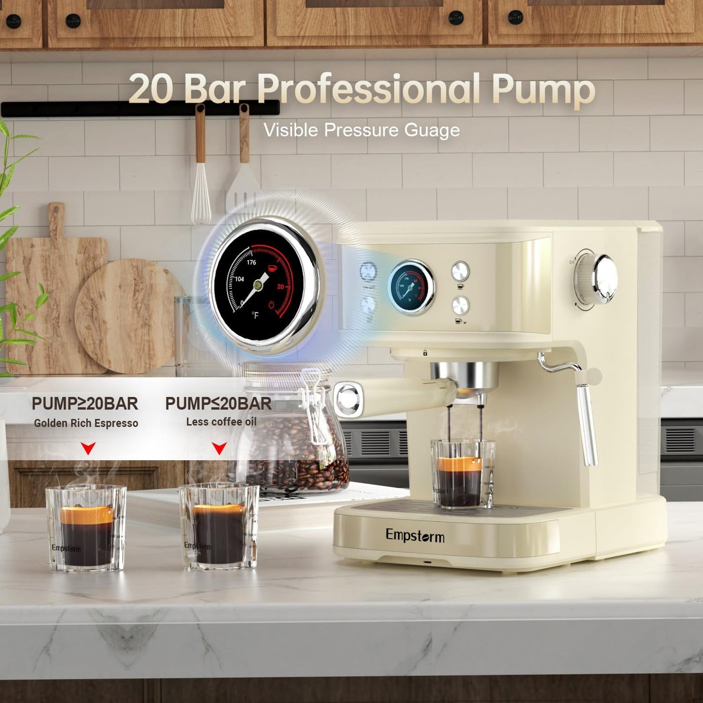 White Espresso Machine with Milk Frother, Cappuccino Machines for Home, Coffee Espresso Machine Suitable for Coffee Powder/NS Original Capsules, Espresso Maker with Thermometer