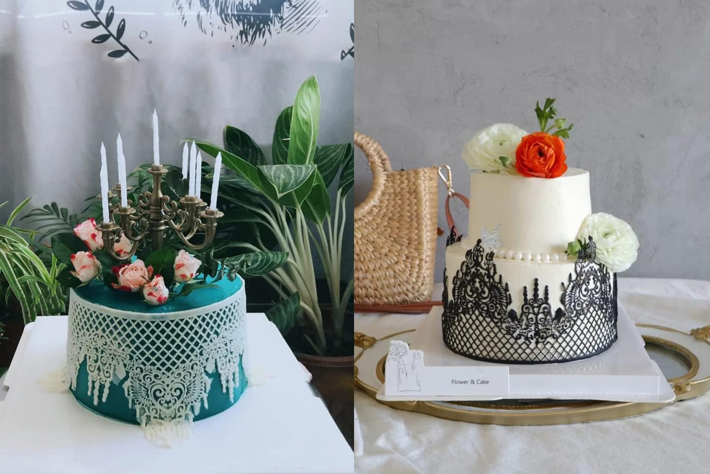 Embossing Lace Fondant Molds, Multi Circle Flowers Lace Mat Wedding Cake Decoration Tool, Rattan Shaped Cupcake Mat Silicone Molds Set of 2