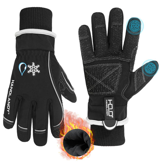 HANDLANDY Waterproof Insulated Work Gloves, 3M Thinsulate Thermal Winter Gloves for Men Women Touch Screen, Warm Ski Snowboard Cold Weather Gloves (Black, Large)
