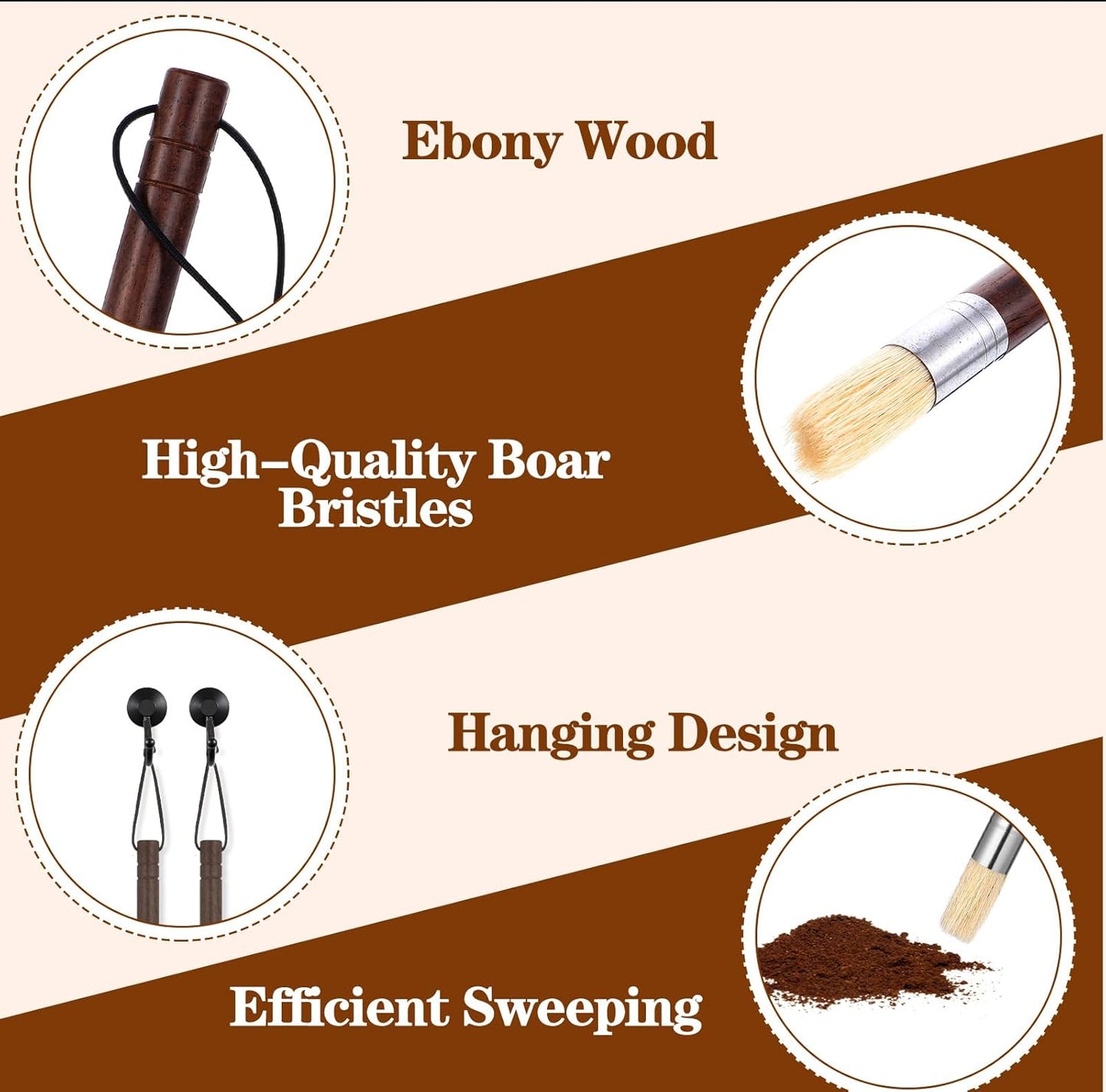 2 Pack Coffee Grinder Brush, Espresso Machine Brush with Wooden Handle and Natural Bristles, Coffee Grinder Cleaning Brushes for Home Kitchen Espresso Machine Cleaner Tool