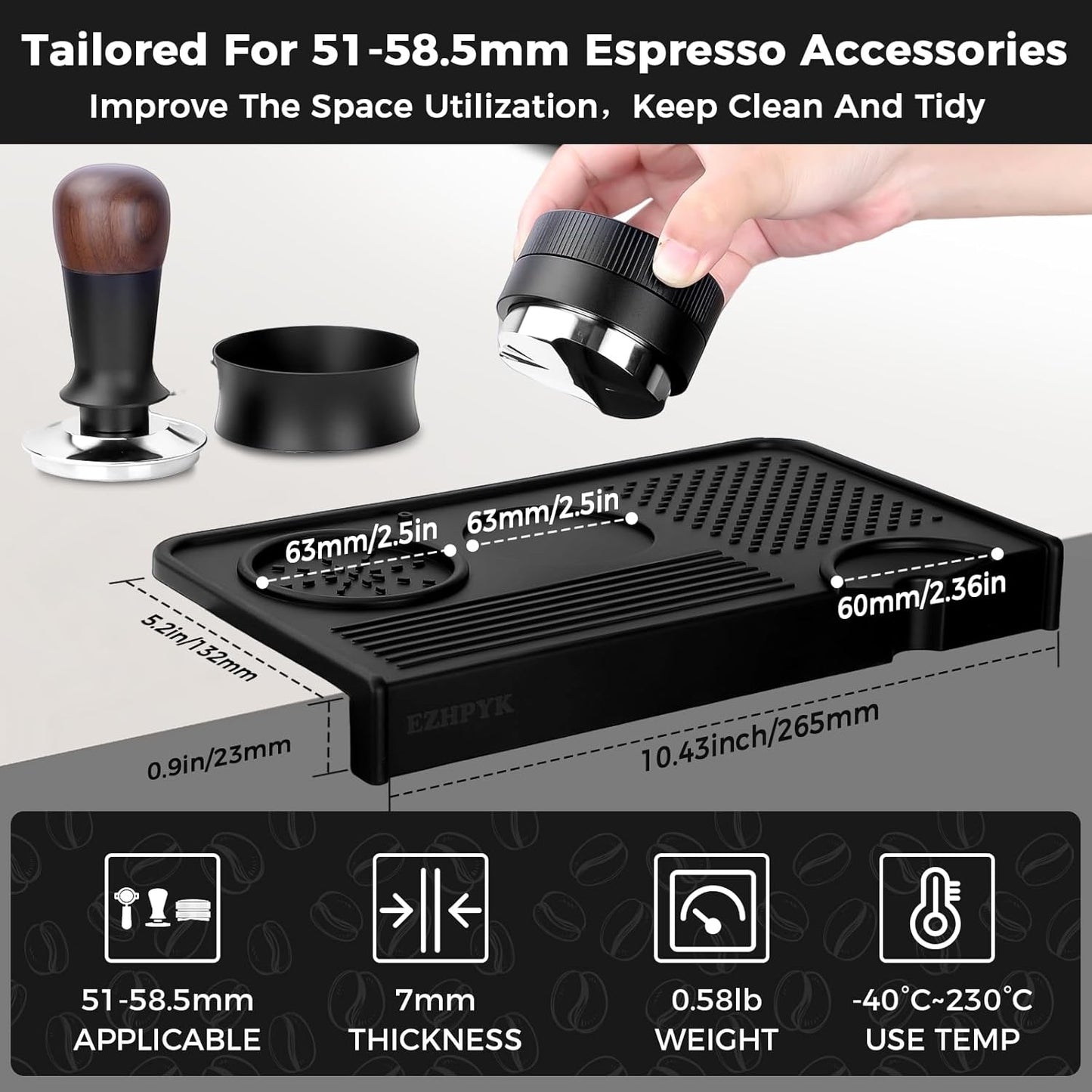 Food Grade Silicone Espresso Tamping Mat for Counter – Multi-Slot Coffee Tamper Mat for Barista Espresso Machine Accessories – Waterproof Neat Tamp Station Coffee Bar Mat for Countertop Black