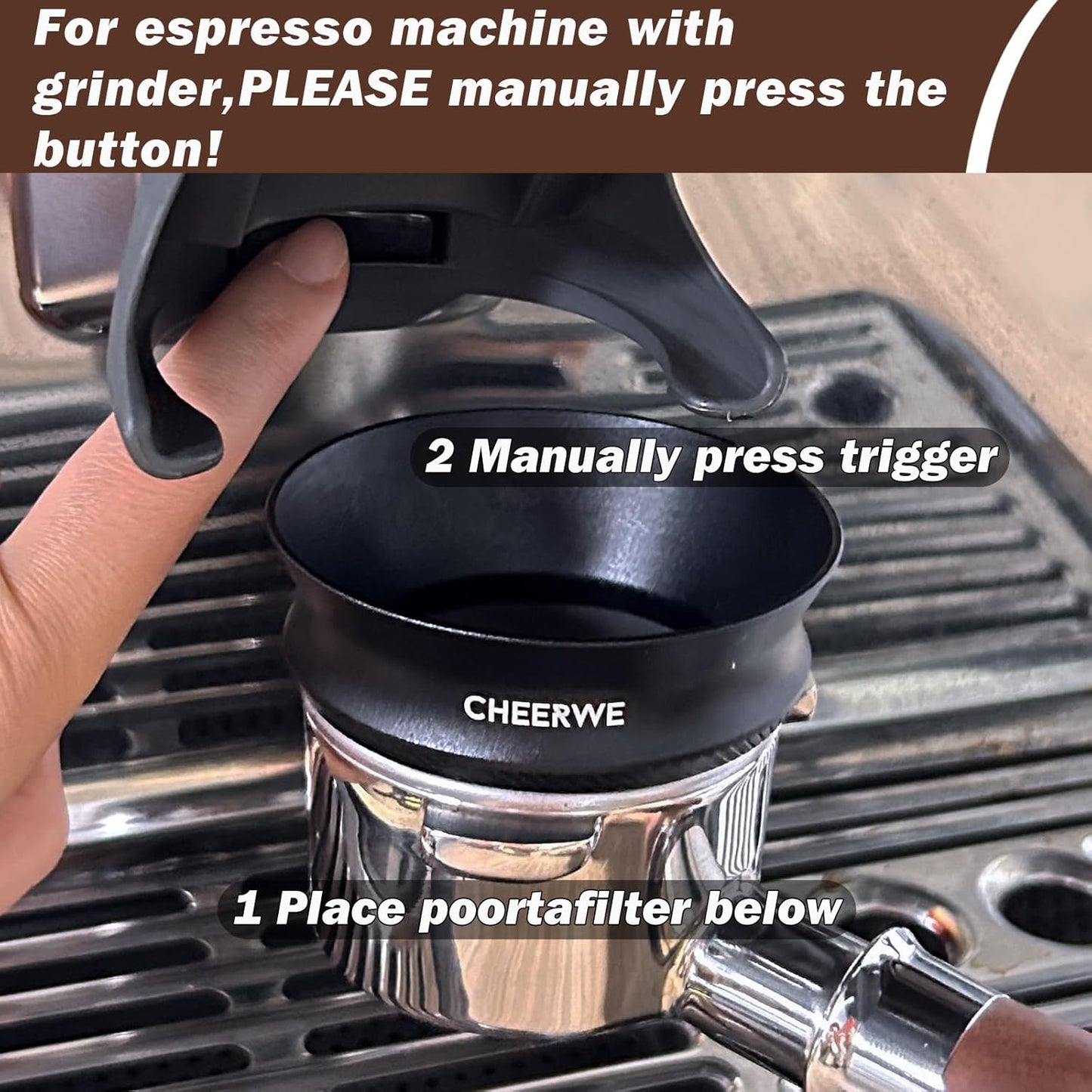 54mm Magnetic Espresso Dosing Funnel, Aluminum Coffee Ring with 8 Magnets, 25mm Height, Black