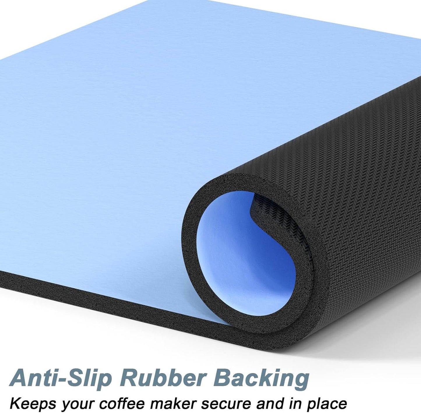 Rnivvi Coffee Mat, 12" x 19" Coffee Bar Mats for Espresso Machine Station Accessories and Organizer, Hide Stain Rubber Backed Absorbent Dish Drying Pad for Kitchen Counter, Cute Bar Decor Pad, Blue