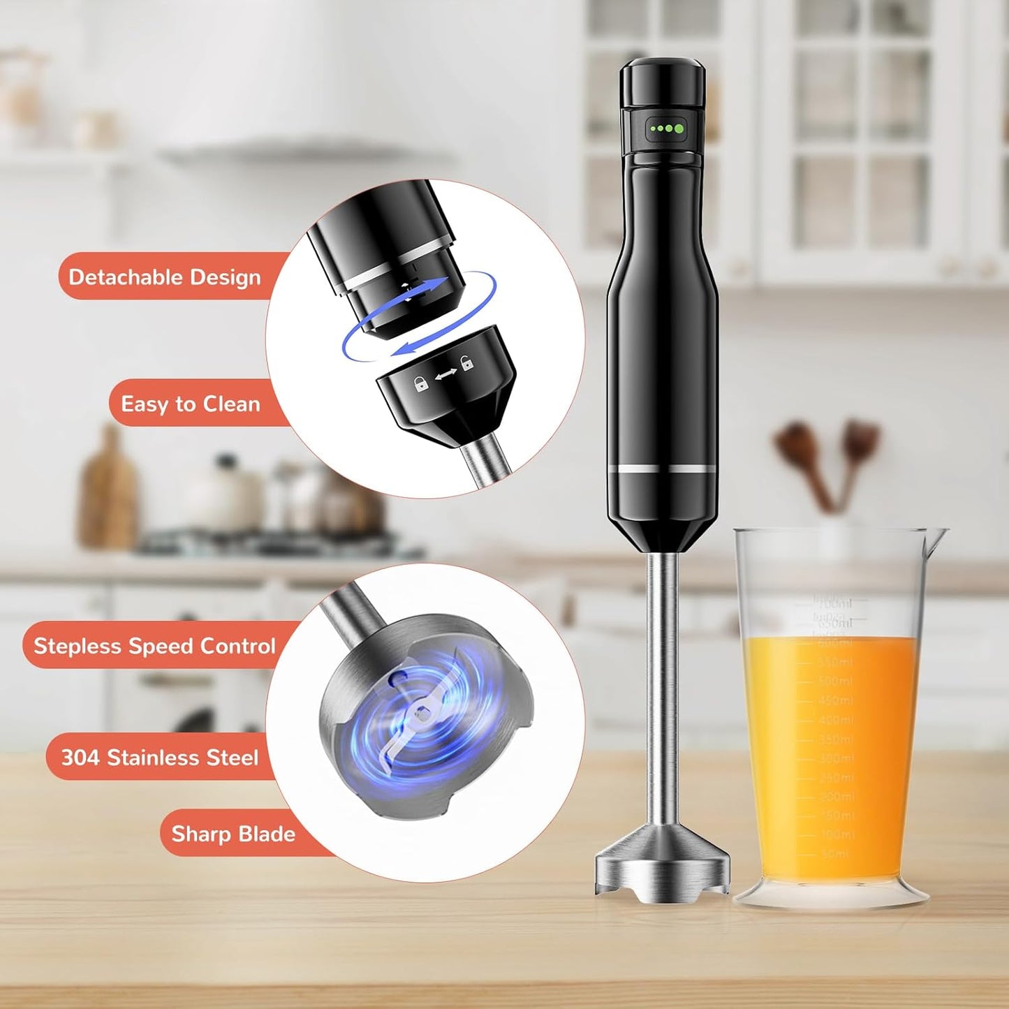 G.a HOMEFAVOR Handheld Corded Hand Blenders Set: 1000W Trigger Variable Speed 5 in 1 Stick Blenders with Stainless Steel Blade, Mixing Beaker, Whisk, Milk Frother for Soup, Baby Food, Smoothies