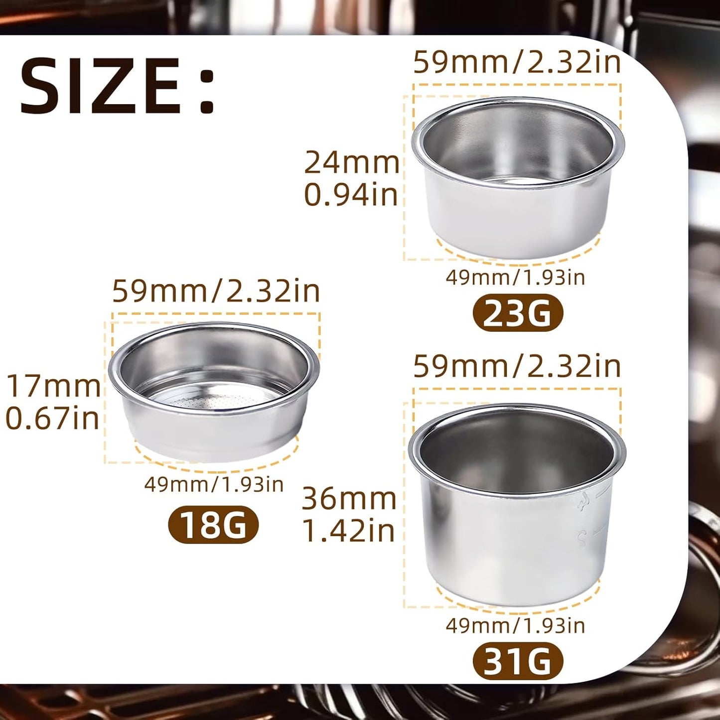 51mm Coffee Filter Basket, Stainless Steel Coffee Filter Reusable Coffee Machine Filter Accessory, Single/Double/Four Cup Single Wall Coffee Pressurized Porous Filter