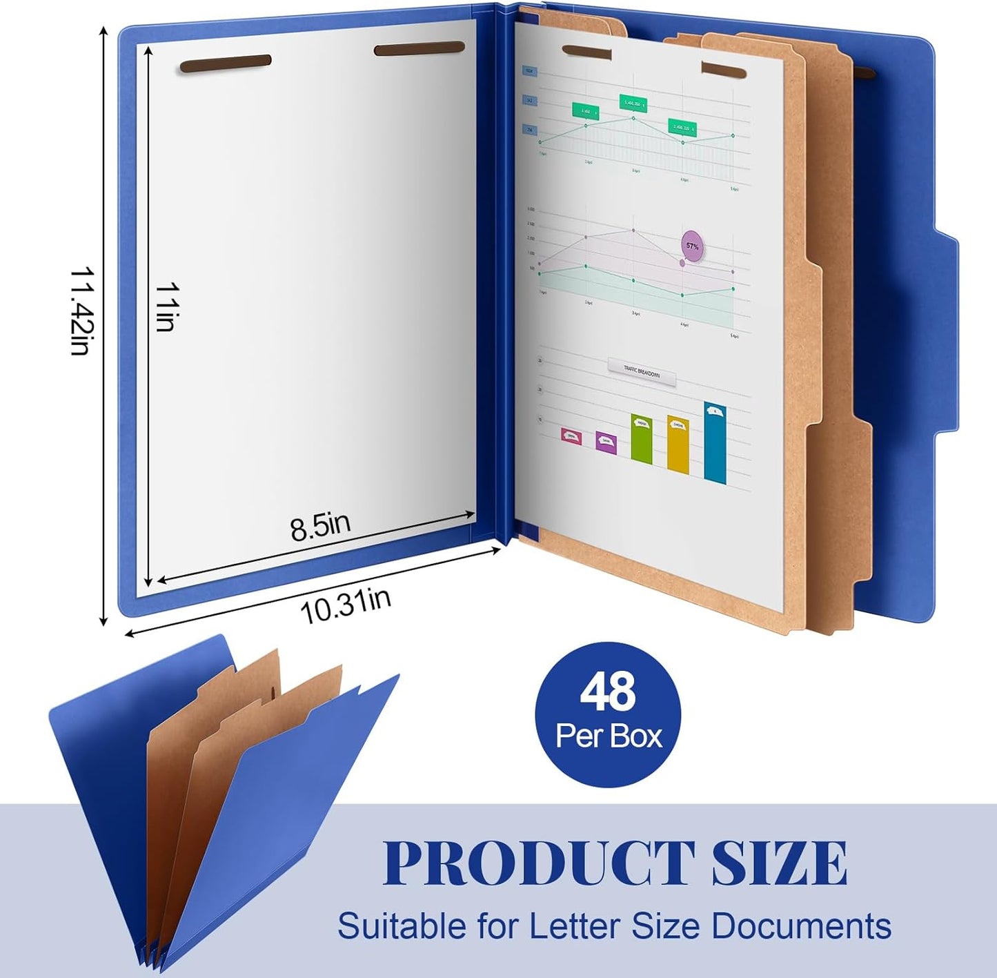 48 Pcs Classification Folders Letter Size, 2 Divider Pressboard File Folders with 3. 5 Inch Expansion, 2 Prongs Fastener, Heavy Duty Office File Organizers for Teachers, Medical (Dark Blue)