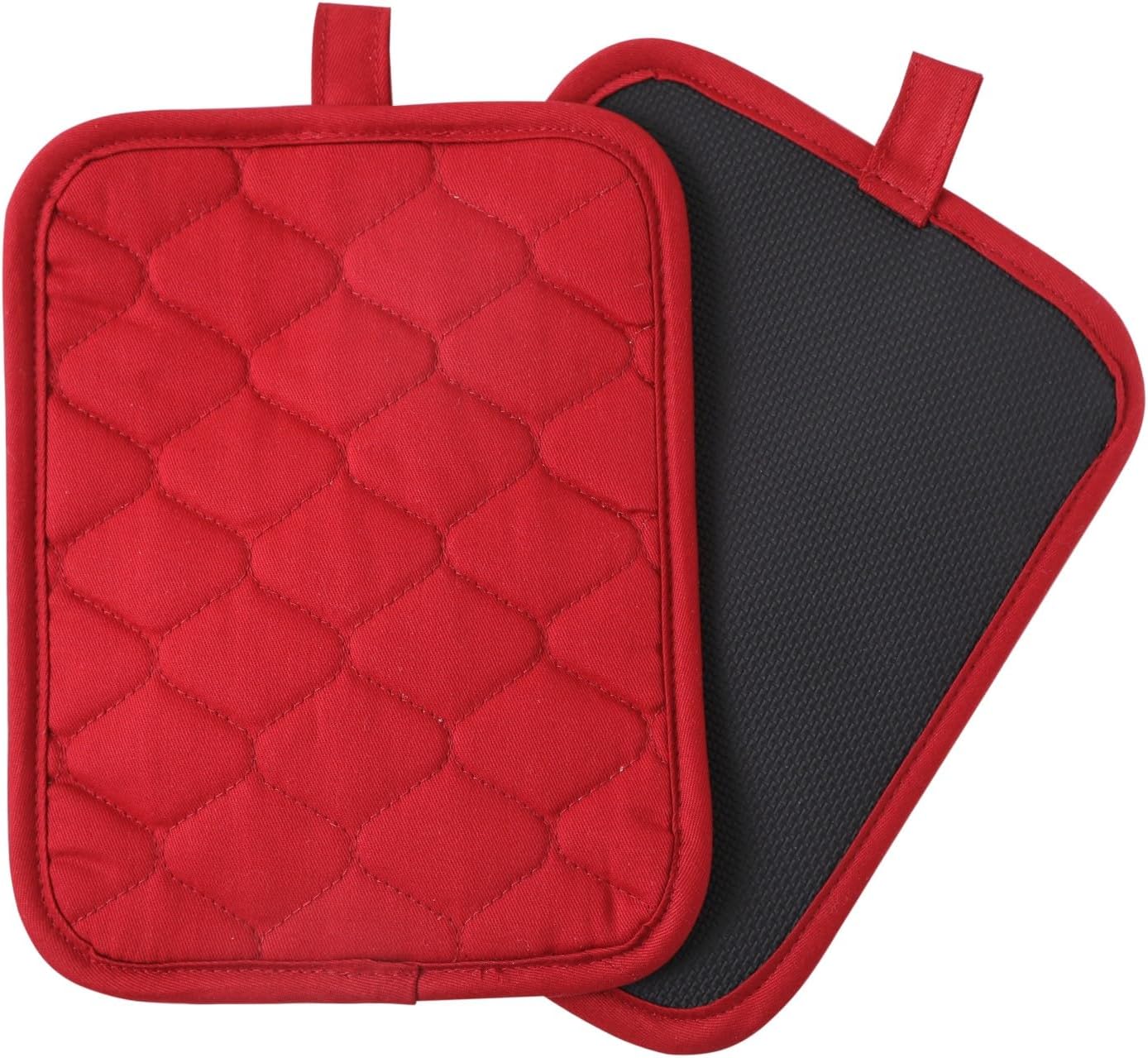 Glynniss Anti-Slip Grip Pot Holders for Kitchen, Cotton Oven Pot Holders Set with Neoprene for Heat Resistant 450F, 7x9 Inches Potholders Machine Washable 2PCS (red, 2)
