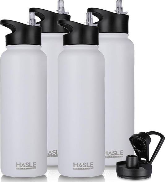 HASLE OUTFITTERS 40oz Stainless Steel Water Bottle, Vacuum Insulated Double Walled Leak Proof Sports Water Bottle with 2 Lids (Straw and Spout Lid) Thermo Mug Keep Cold and Hot(White,4)