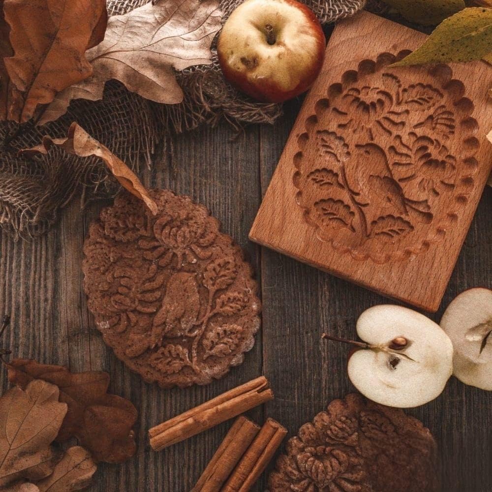 Wooden Cookie Mold - Biscuit Baking Cutter, Carved Embossing Stamp for DIY Shapes, Gingerbread, Pine Cone (Tit)