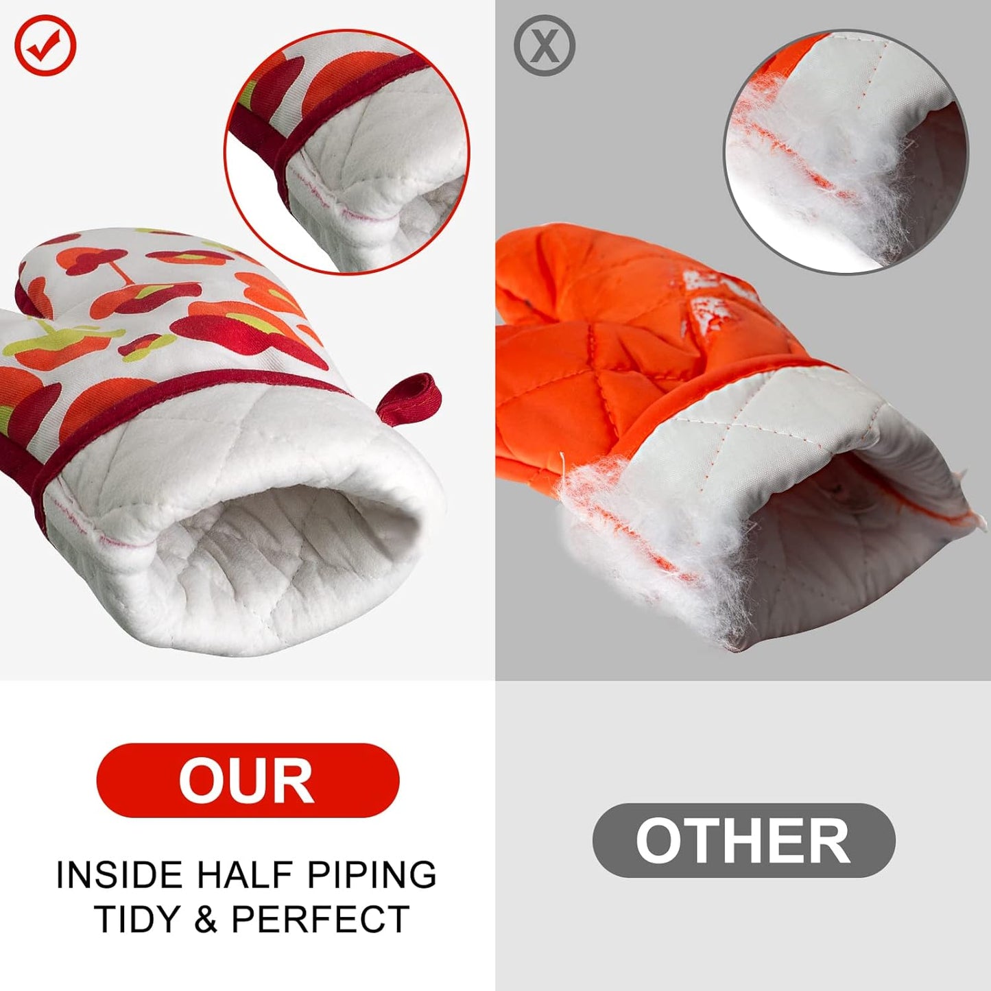 Oven Mitts and Potholders Dish Towles Set 100% Cotton for Perfect for Gifting, Baking, and Everyday Cooking Durable Heat Resistant for Kitchen and Machine Washable (3-Piece Red Flower)