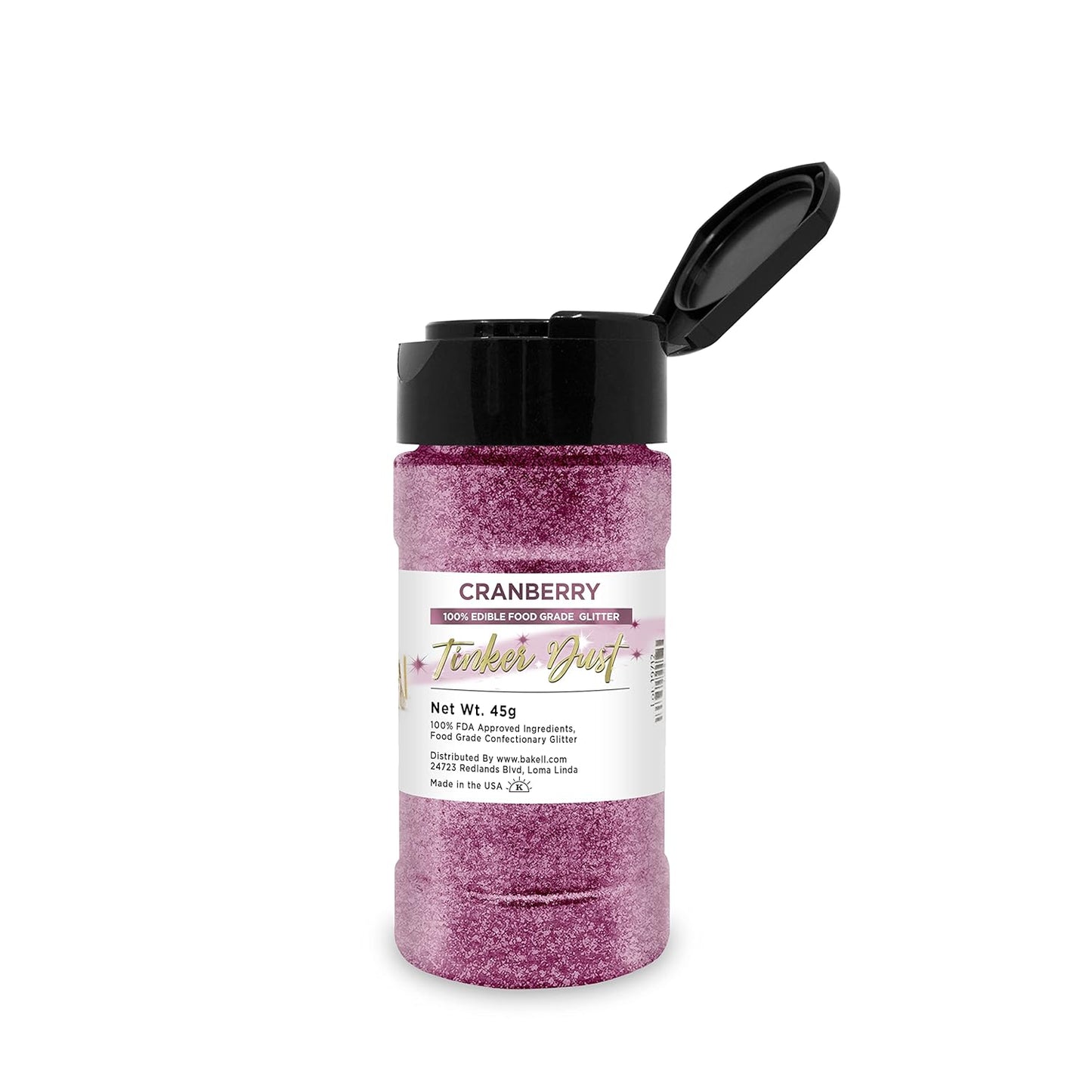 BAKELL Cranberry Edible Glitter, 45 Grams | TINKER DUST Edible Glitter | KOSHER Certified | 100% Edible Glitter | Cakes, Cupcakes, Cake Pops, Drinks, Dessert Vegan Glitter & Dusts (45g Shaker, Cranberry)