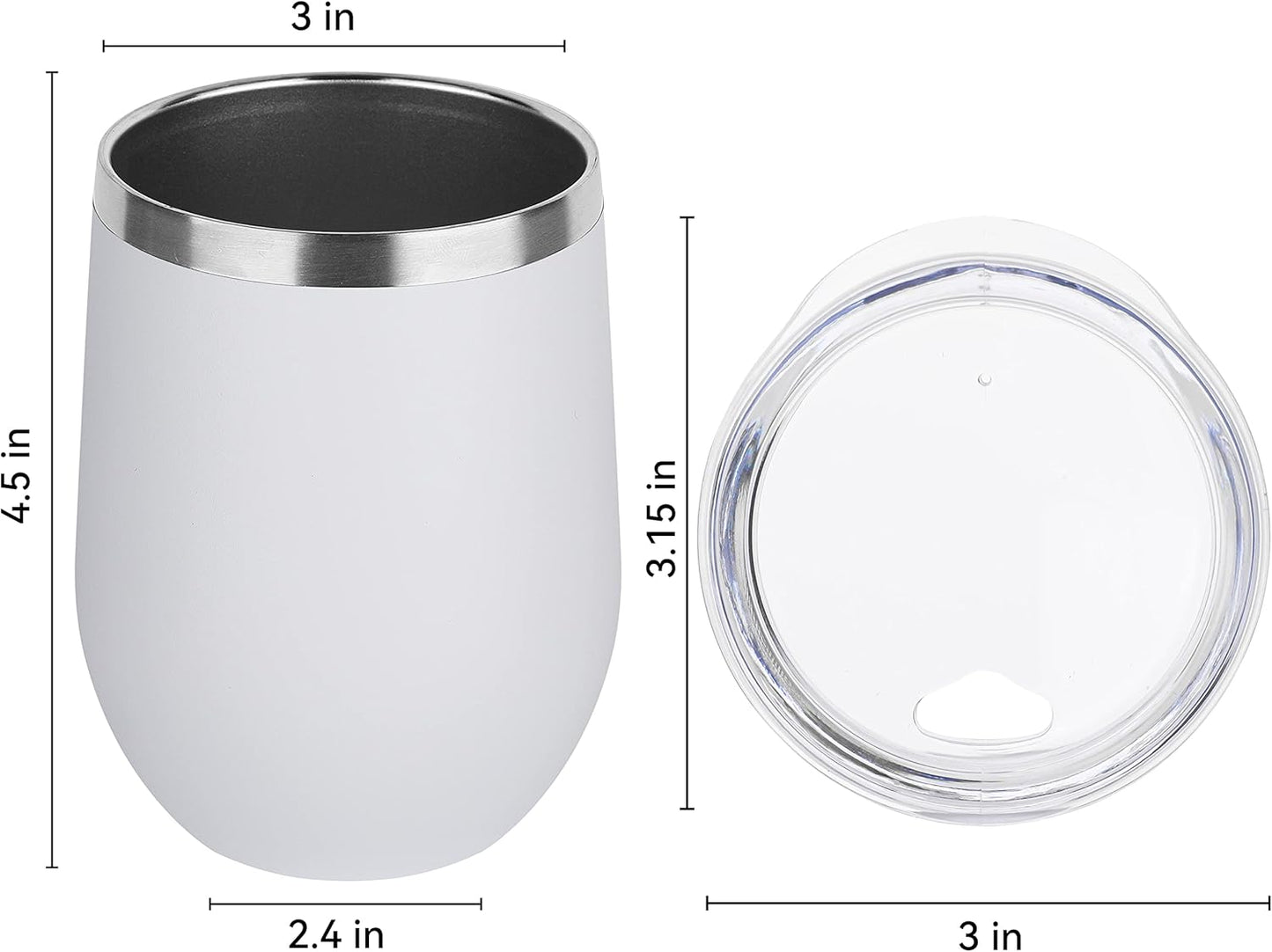 DOMICARE Stainless Steel Wine Tumbler Bulk with Lid, Personalized White Insulated Tumblers Set, 12oz Travel Coffee Cups Pack of 1