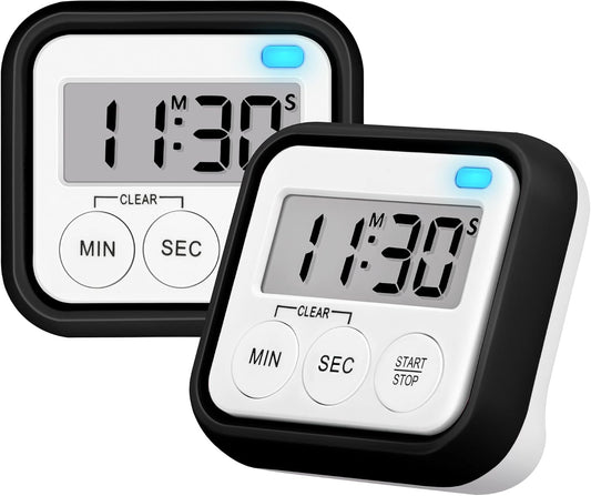 Timer, Kitchen Timers for Cooking Classroom Timer for Kids Teachers Magnetic Digital Timers 2 Pack, Black