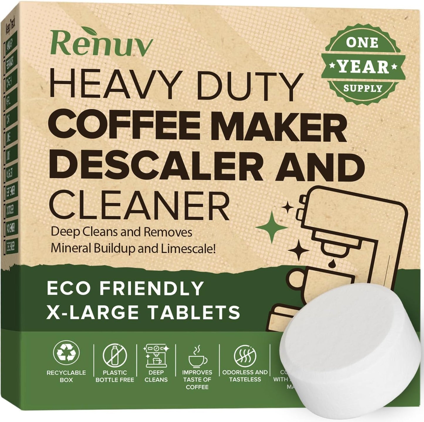 Coffee Maker Cleaner & Descaler Tablets, 12 Uses for Keurig, Ninja, Breville, Delonghi, Nespresso, Miele, Jura, Mr Coffee, Cuisinart Descaling Solution for Coffee Pot Maker & Espresso Machines