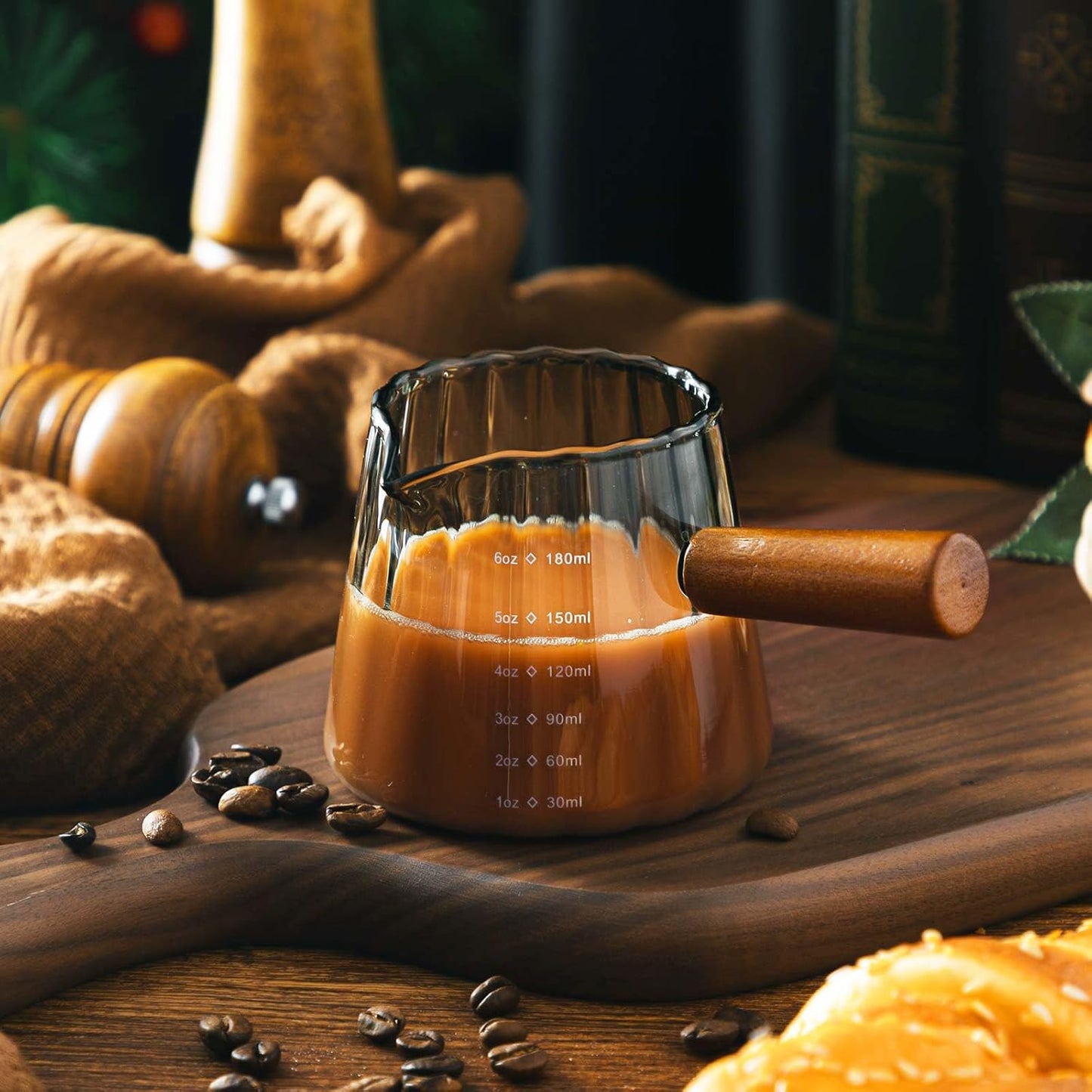 Espresso Shot Glass with Handle, 6 Oz/180 ml Espresso Cups with Single V-shaped Mouth, Measuring Cup for Milk Tea Coffee Bar Accessories(Gray,2 Pcs)