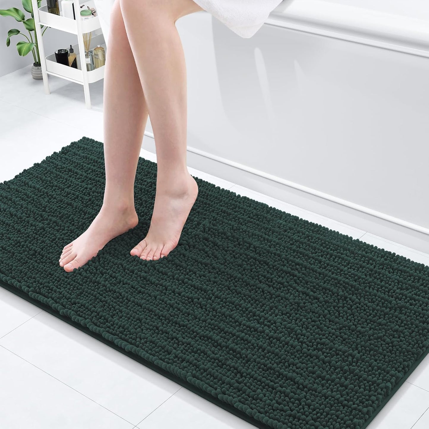 Arotive Luxury Chenille Bathroom Rug Mat, Extra Soft Thick Absorbent Shaggy Bath Rugs, Non-Slip Machine Wash Dry, Plush Bath Mats for Bathroom, Shower and Tub, 60x20, Dark Green