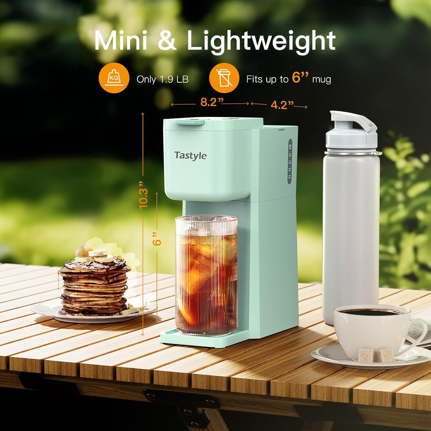 Mini Hot and Iced Coffee Maker Single Serve, for K Cup and Ground, 6 to 14 Oz Brew Sizes, with Recipe Book, for Home, Travel, RV, Office and Dorm, Mint