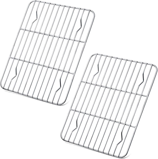 P&P CHEF Cooling Baking Rack Pack of 2, Stainless Steel Cooling Racks for Cooking Baking Roasting Grilling Drying, Dense Wires & Smooth Edge, Easy to clean, Silver, 9.7" x 7.3"