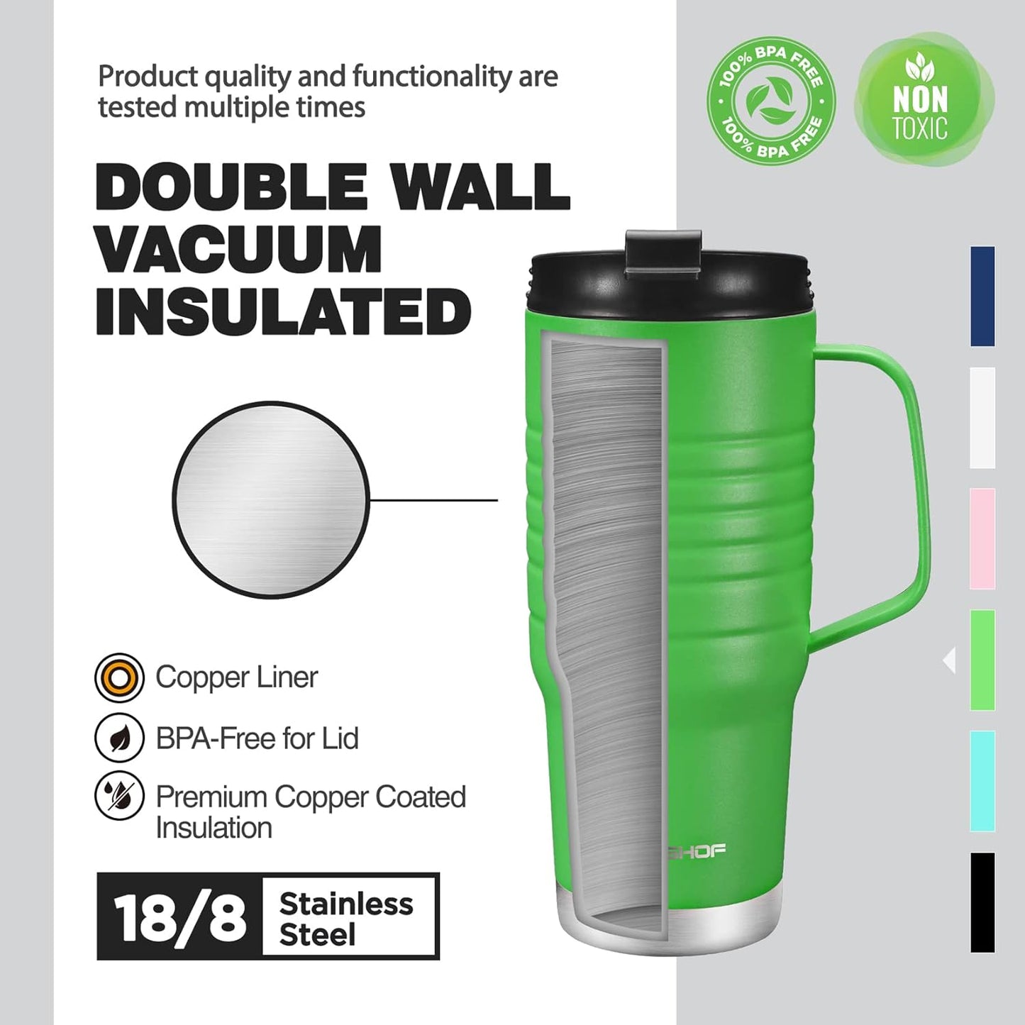 HAUSHOF 24 oz travel mug with Handle, Stainless Steel Vacuum Insulated Coffee mug, Double Wall with Leakproof Lid, BPA Free