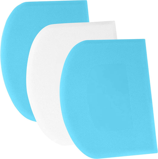 SURDOCA Dough Scraper Bench Scraper - 3P 5.9x4.3" Plastic Flexible Bowl Scraper, Sharp Edge & Angles Cake Scraper. Non-Slip Bakeware Decorating Tools Sculpting & Modeling Tools - Blue+White+Blue