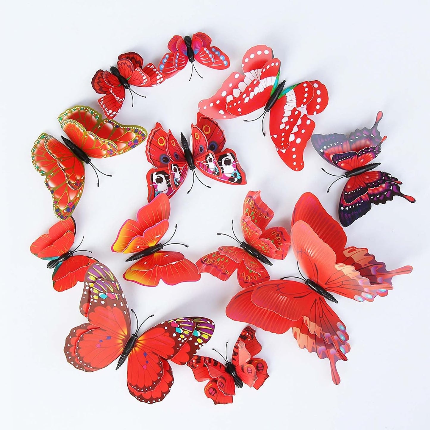 Butterfly Wall Decor 24/48 PCS, 3D Butterflies Stickers for Party Decorations with Magnets (Red, 24)